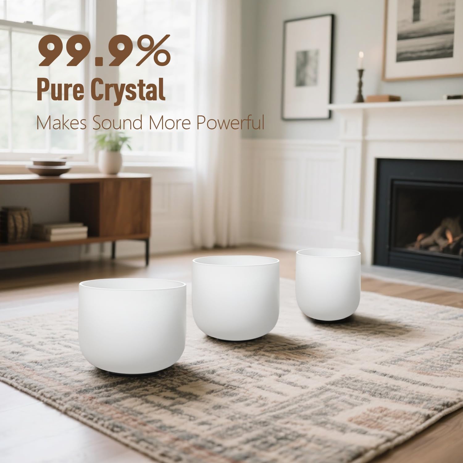 CVNC 432HZ Frosted Quartz Crystal Singing Bowl Chakra 6"A Third-eye, 7"C Root, 8"F Heart Set of 3 with Carry Case Bag for Sound Healing and Meditation - Image 3