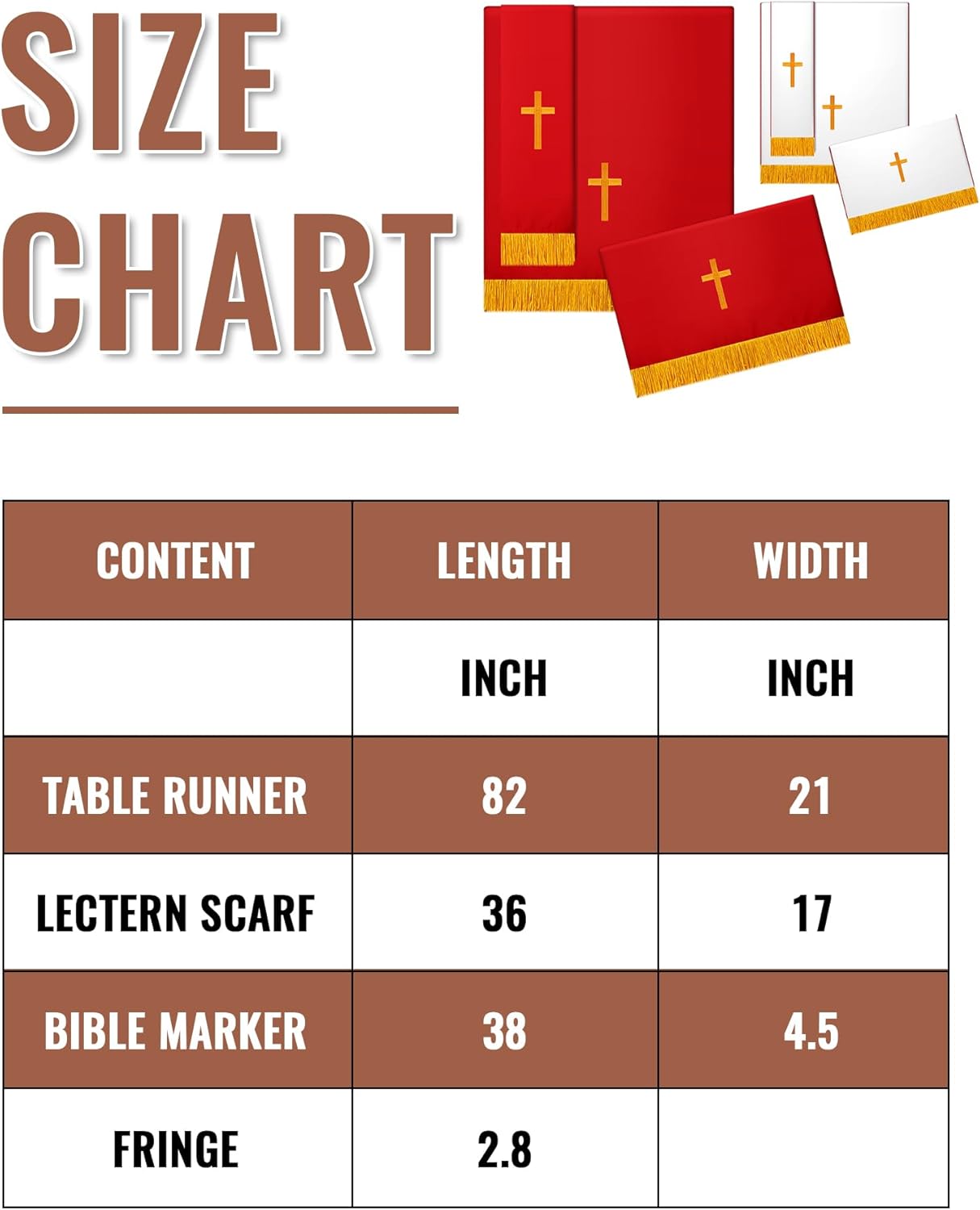 Cutecrop Set of 3 Reversible Parament Set Clergy Table Runner Bookmark Altar Cloth Pulpit Scarf with Gold Cross Church Pulpit Accessories for Christian Sanctuary Gift(Red and White) - Image 7
