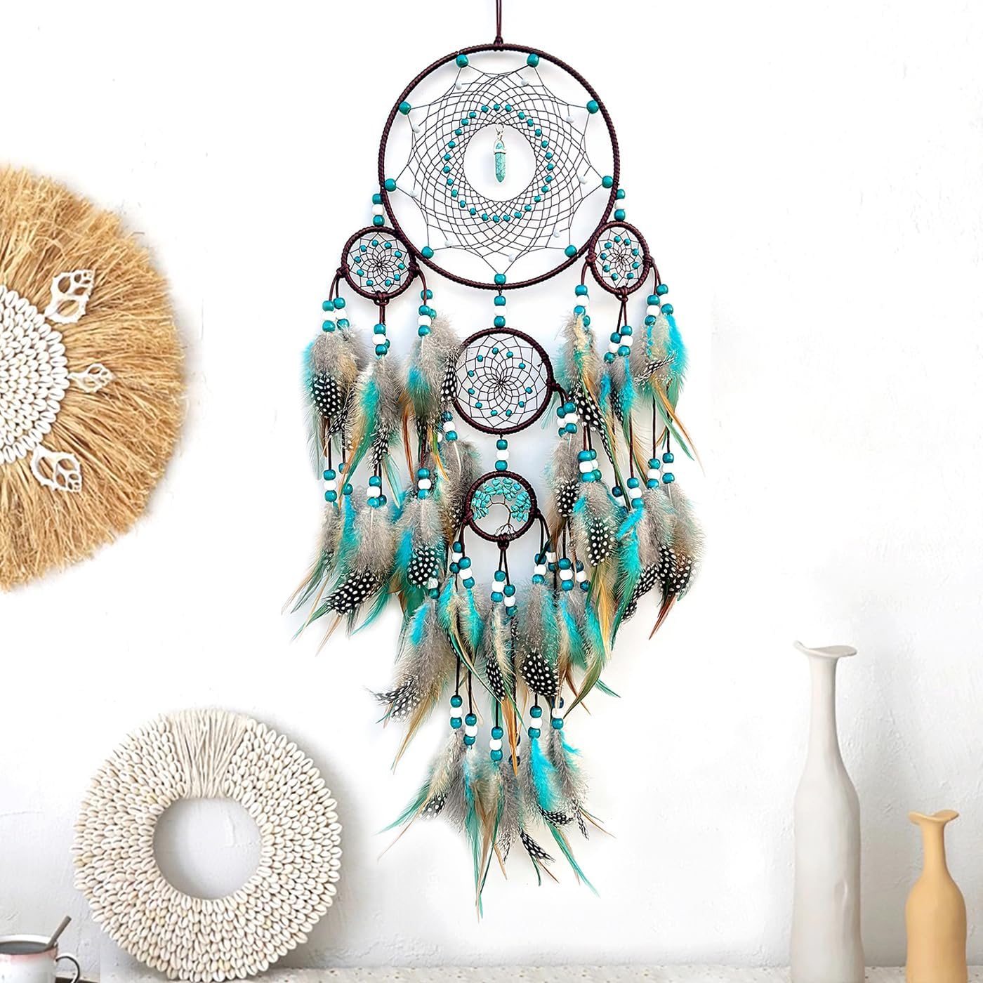Large Dream Catchers,Boho Handmade Woven Turquoise Dream Catcher Wall Hanging Ornament for Bedroom Living Room Apartment Wedding Party Decor, Festival Blessing Gift (Turquoise) - Image 5