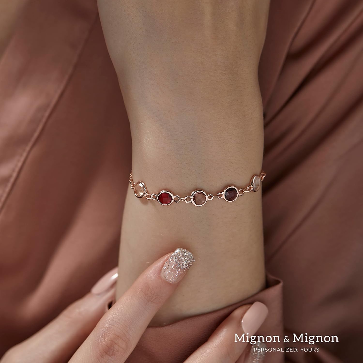 MignonandMignon Birthstone Bracelet for Women Gold | Custom Birth Month Gemstone Chain Bracelet | Friendship Bracelet Personalized Gift for Mom Daughter Best Friend - Image 6