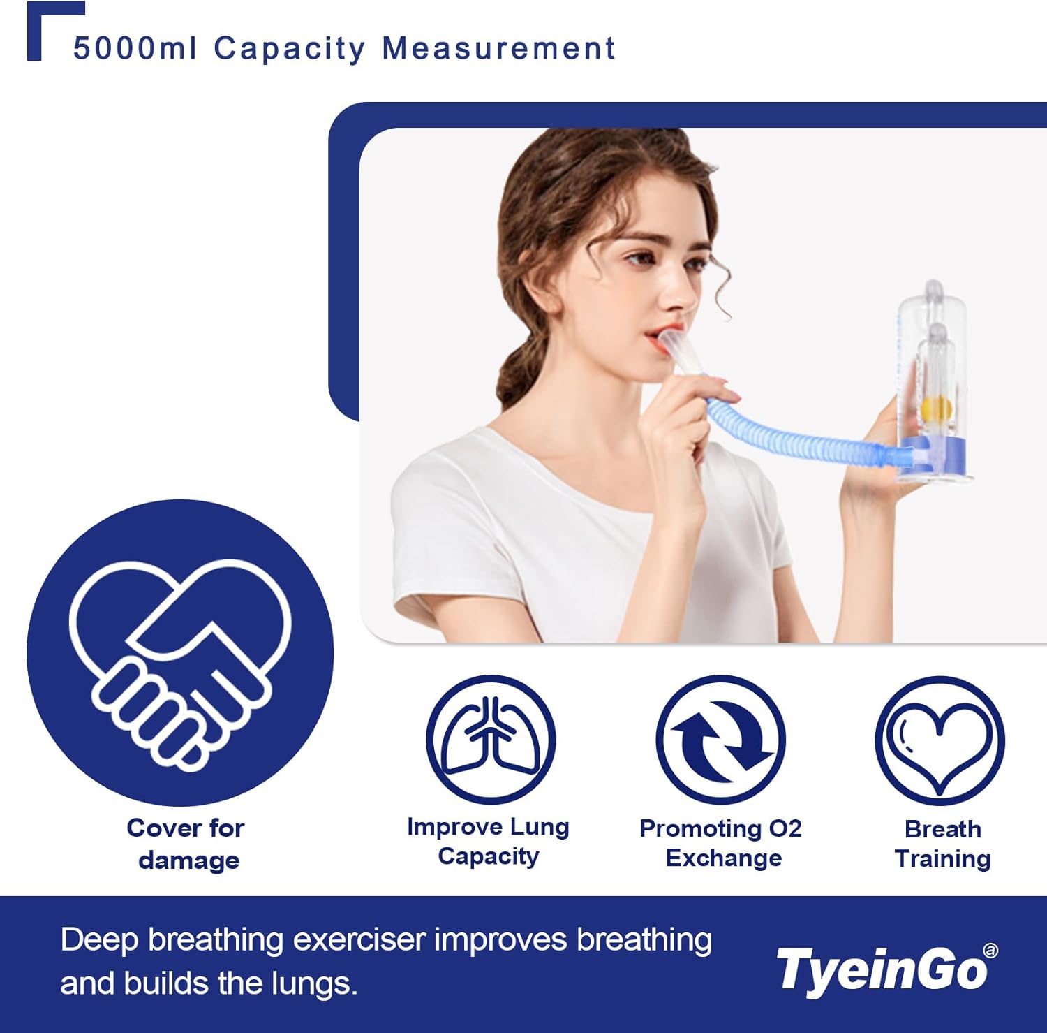 Breathing Exercise Device for Lungs, Lung Exerciser Device – 5000ml Volumetric Deep Breathing Trainer with Flow Rate Indicator for Respiratory Health & Recovery - Image 2