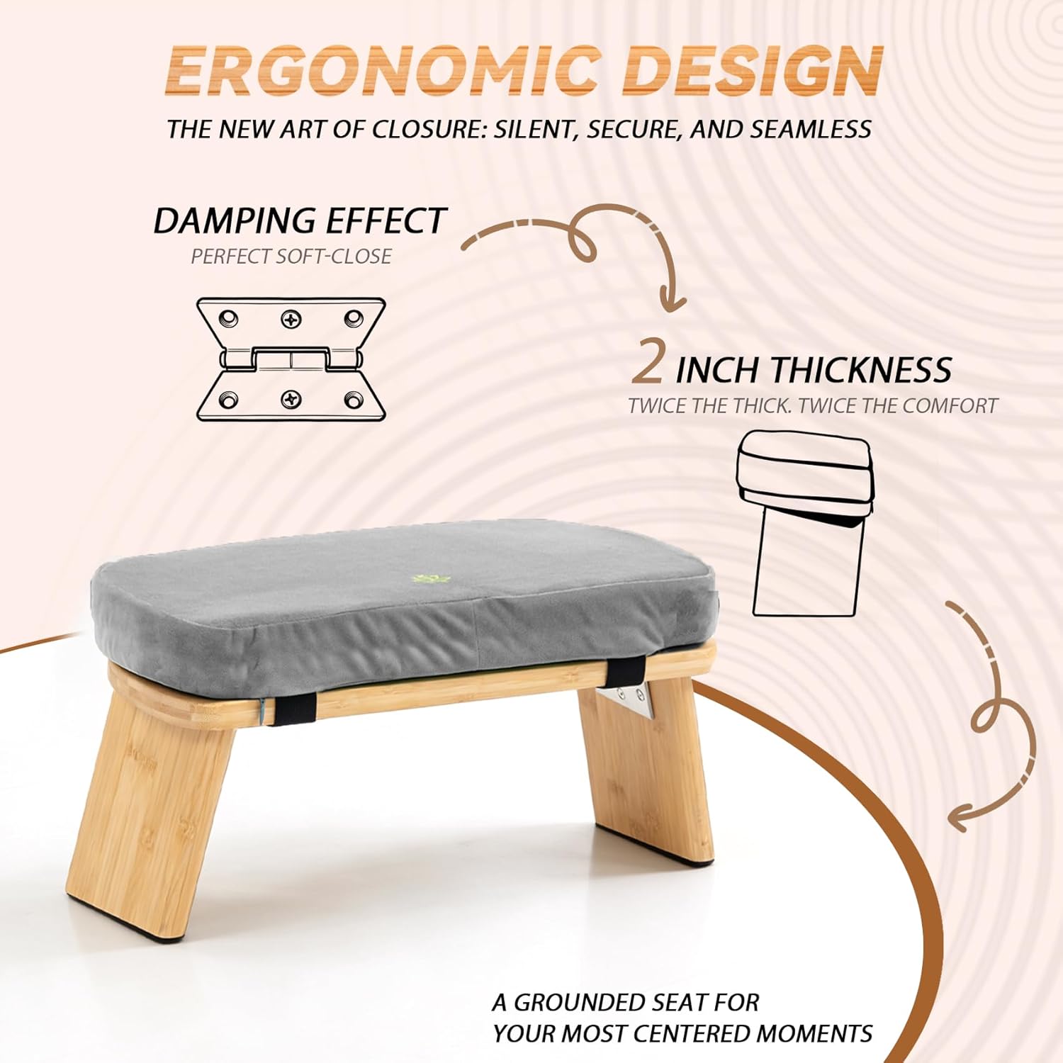 Meditation Bench, Bamboo Meditation Stool, Folding Kneeling Meditation Bench, Seiza Prayer Bench, Prayer Bench with Meditation Cushion, Kneeling Stool(Grey) - Image 5