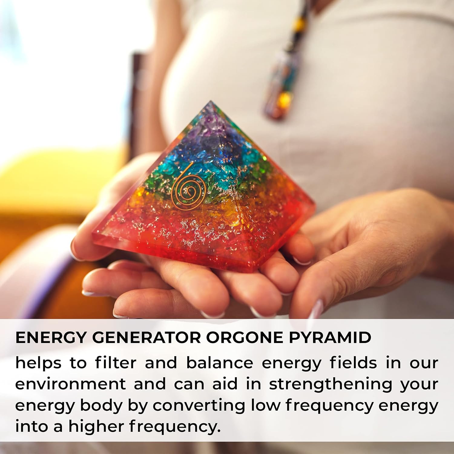 Orgonite Crystal Handmade Seven Chakra Gemstone Pyramid - Orgone Chakra Healing Stone Pyramids for Mediation, Yoga, Reiki, Spiritual Gift, Office and Home Décor - Image 4