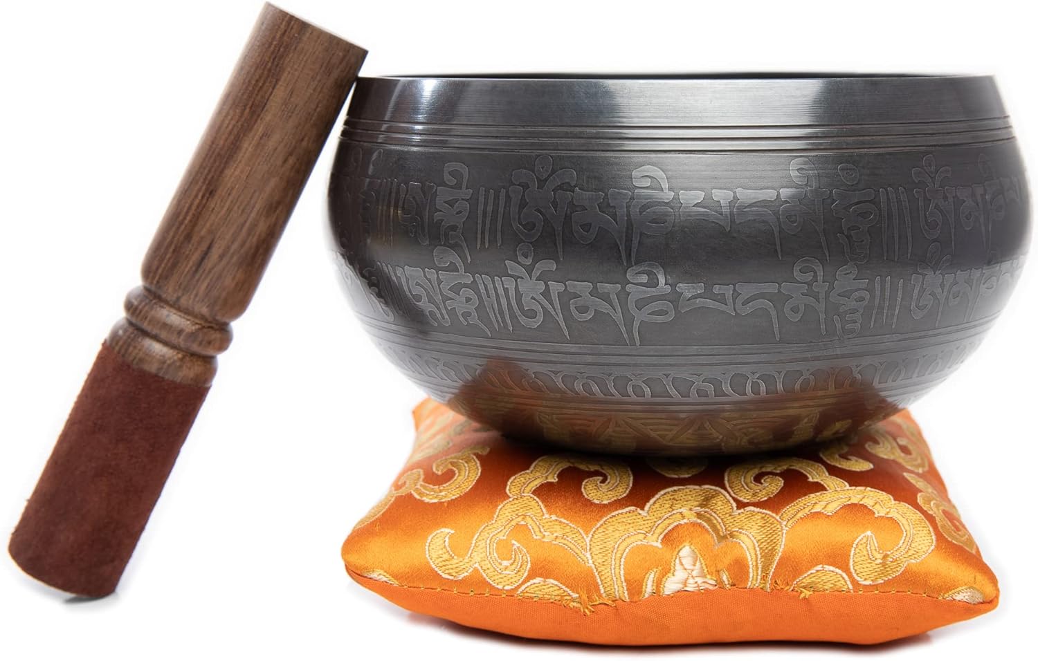 Tibetan Singing Bowl Set - Easy To Play Authentic Handcrafted For Meditation Sound Chakra Yoga Healing 4 Inches By Himalayan Bazaar (Black & Orange) - Image 5