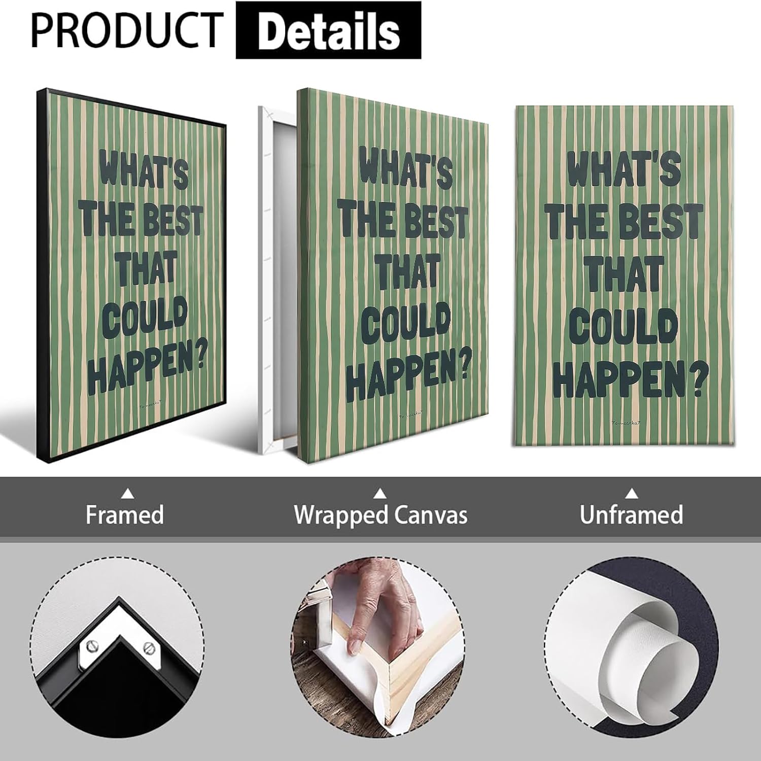 What'S The Best That Could Happen Posters Daily Reminder Positive Quote Canvas Wall Art Trendy Green Striped Inspirational Aesthetic Wall Decor For Girl Bedroom Apartment Dorm 12x16in Unframed - Image 2