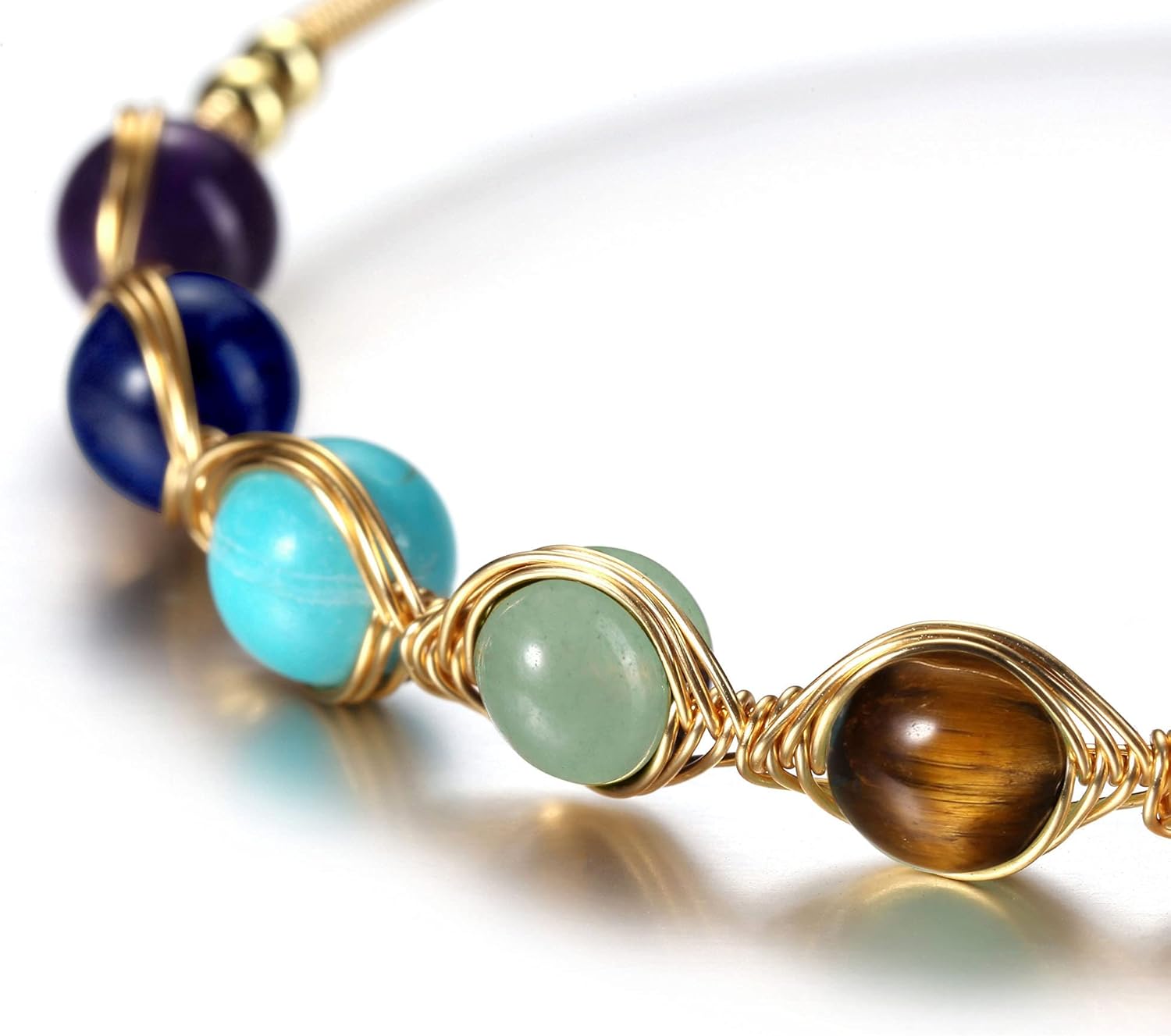 Top Plaza 7 Chakra Bracelet Healing Crystal Stone Bead Ankle Bracelets Adjustable 14K Gold Plated Bracelets for Women Ladies Birthday Gifts Mom Gifts - Image 3