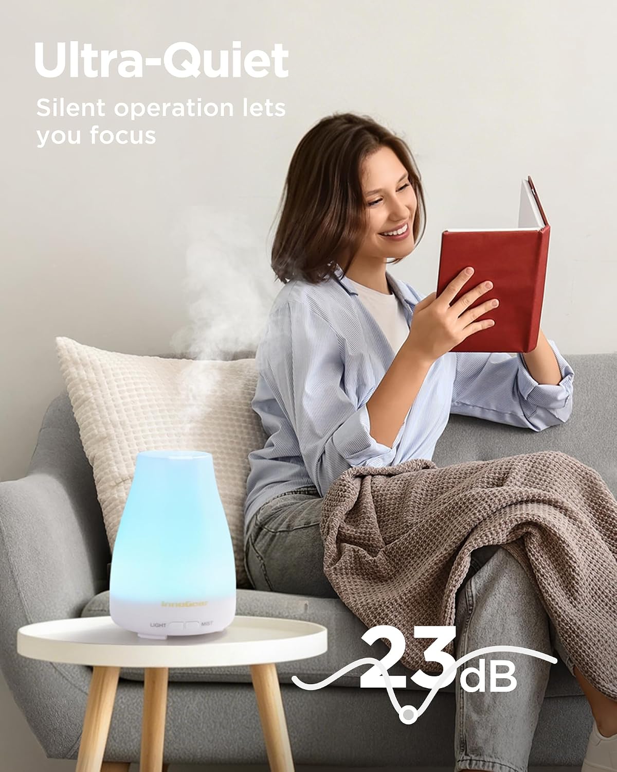 InnoGear Essential Oil Diffuser, Ultrasonic Diffusers for Home Aromatherapy Humidifier for Bedroom Room 7 Colors LED 2 Mist Mode Auto Off, Basic White - Image 6
