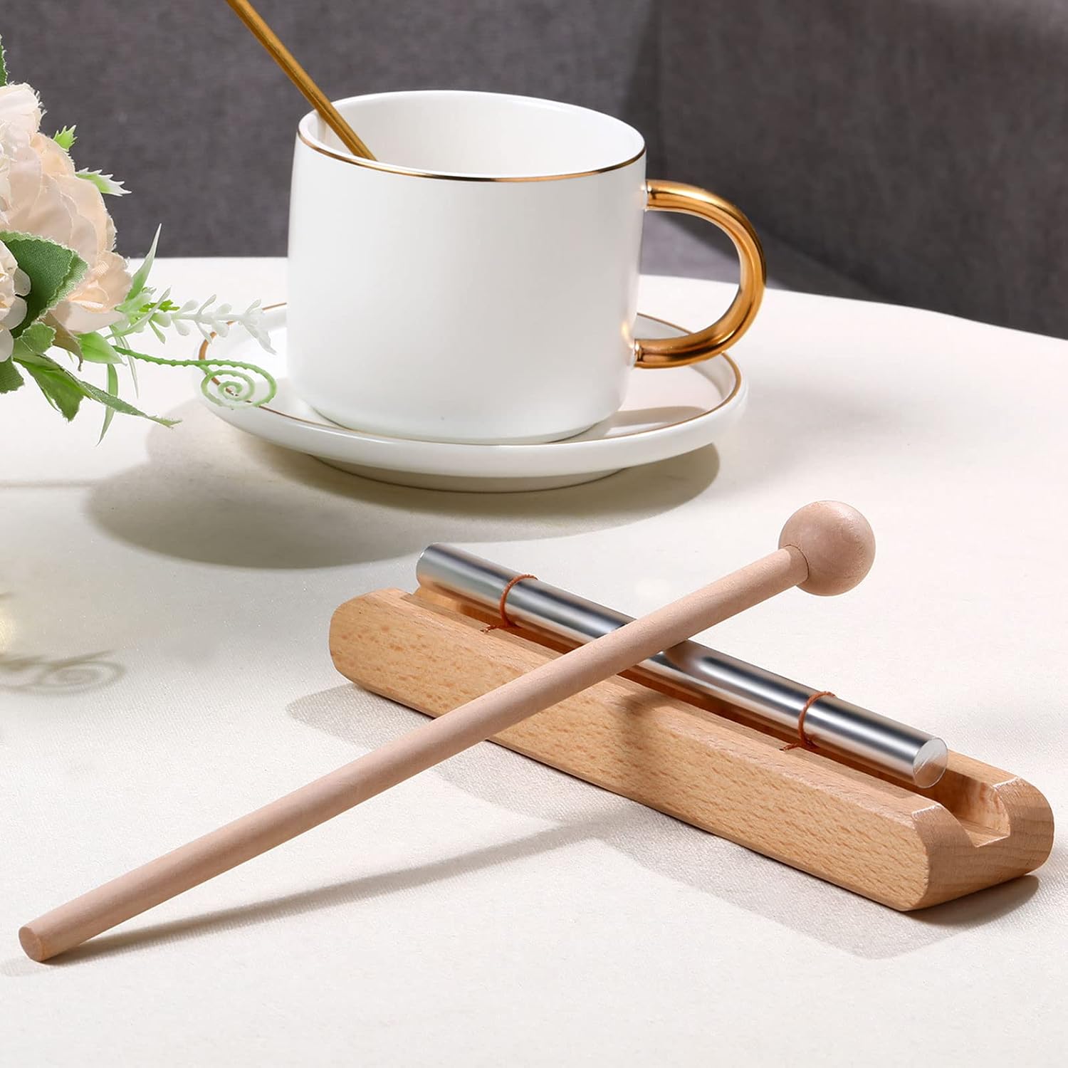 2 Set Hand Chimes for Classroom Meditation Chimes Bells Classroom Management Tools Instrument with Mallet for Meditation Yoga Prayer Teacher School (Single Tone,Wooden Color) - Image 3