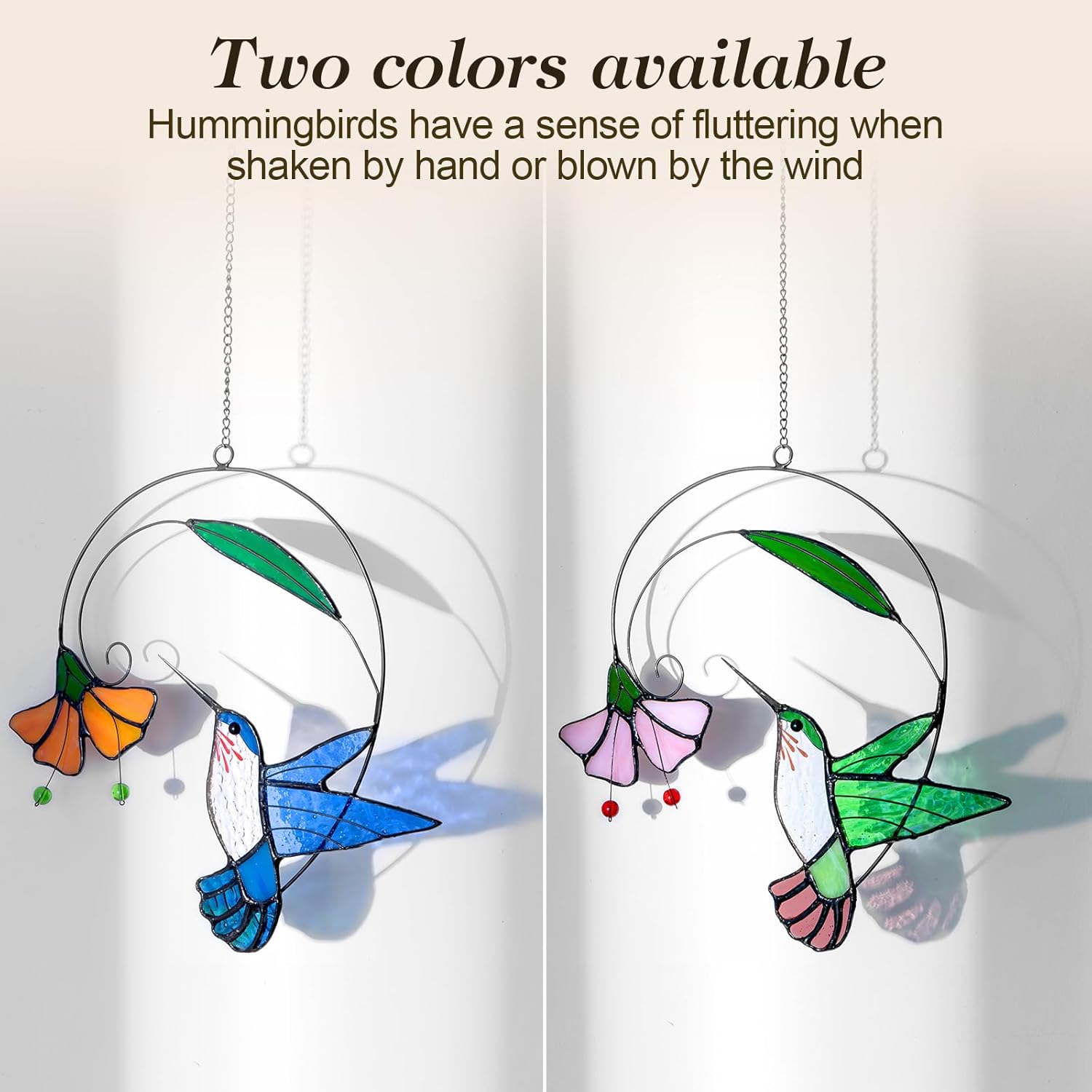 Stained Glass Hummingbird Suncatcher with Flower Branch - Handmade Real Glass Window Hanging, Bird Safe Gift for Women, Mom & Bird Lovers - Vibrant Porch & Kitchen Decor (Green) - Image 7