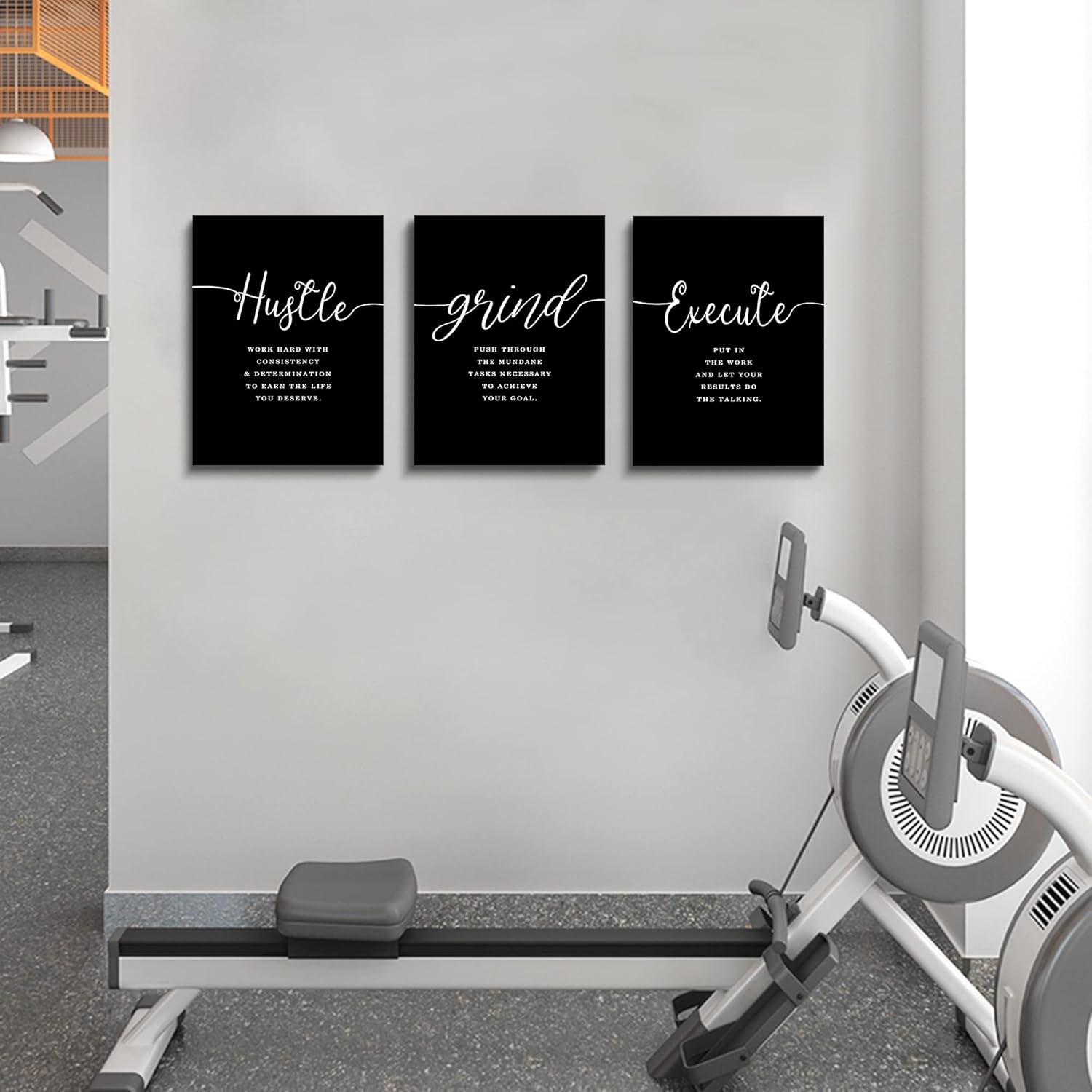 Office Decor - Hustle Quotes Execute Prints, Framed Canvas Wall Art Grind Quote, Office Wall Art, Black Large Poster, Positive MotivationalPrints, Inspirational Print (F-3pcs,12x16inchx3pcs) - Image 6