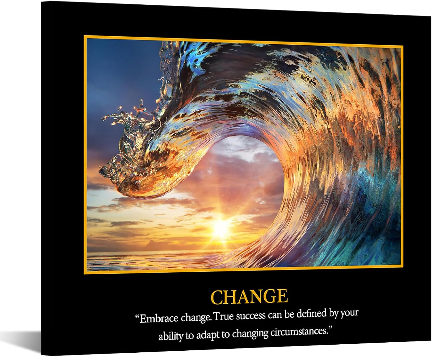 KREATIVE ARTS Motivational Self Positive Office Quotes Inspirational Success Teamwork Posters Canvas Prints Amazing Ocean Wave Pictures Sunset on Sea Landscape Wall Art 20x24