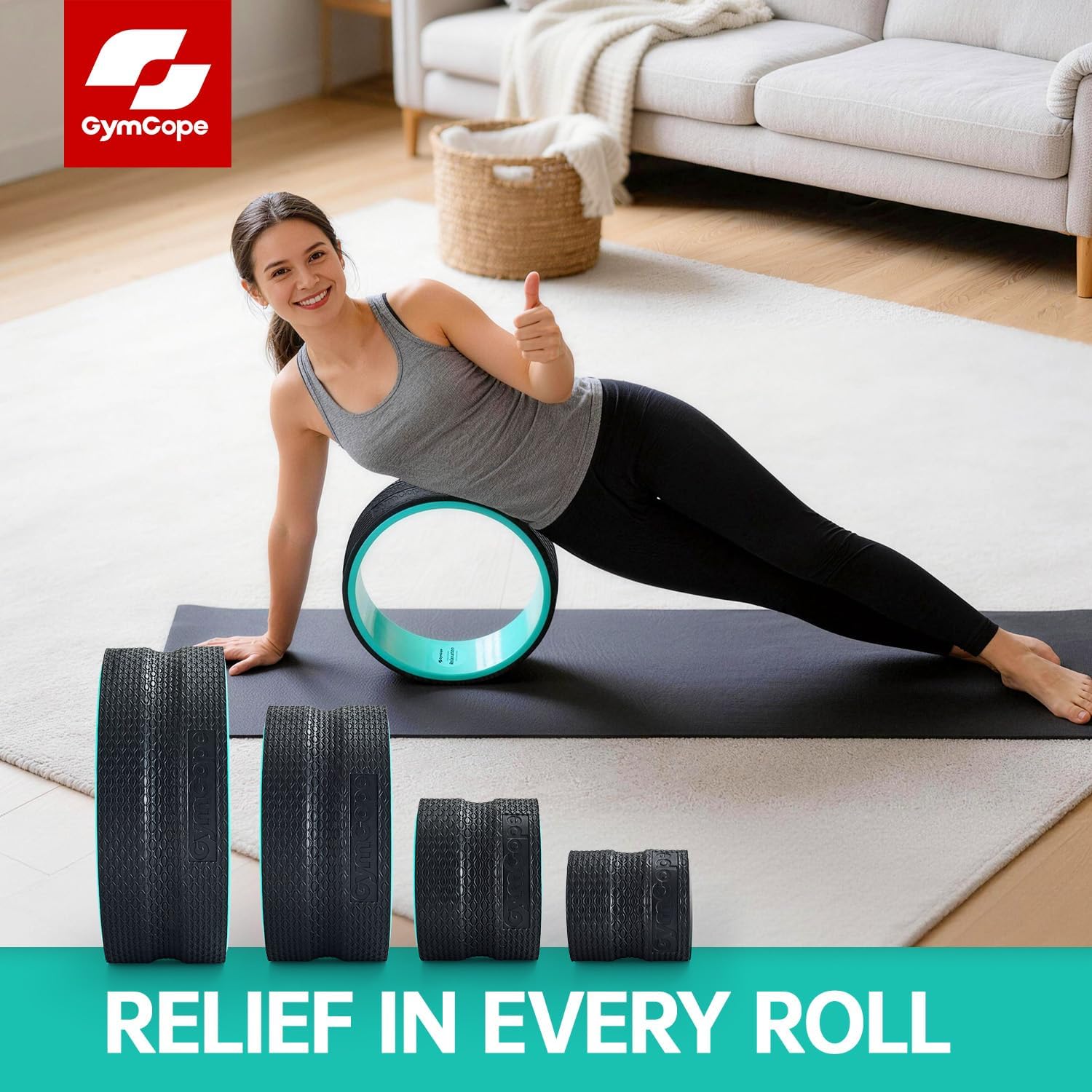 GymCope Back Wheel Foam Roller – Targeted Back & Neck Relief, Lumbar Spine Stretcher, Spinal Decompression Stretcher, Massage Roller with Density Foam for Physical Therapy, Supports 500lbs - Image 8