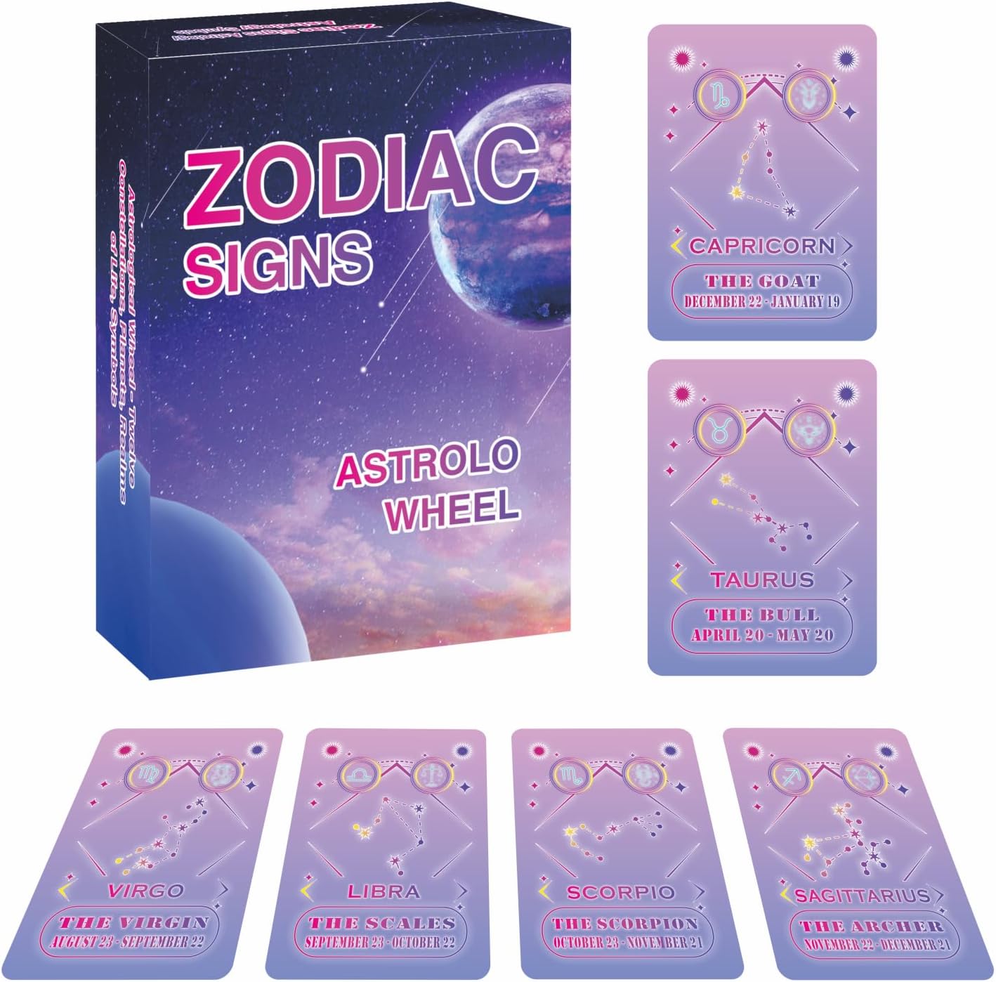 Constellation Oracle Cards, Astrology oracle deck, twelve zodiac signs, wheel charts, correct dates and colors of The twelve zodiac signs,Including their zodiac signs and key personality traits - Image 7