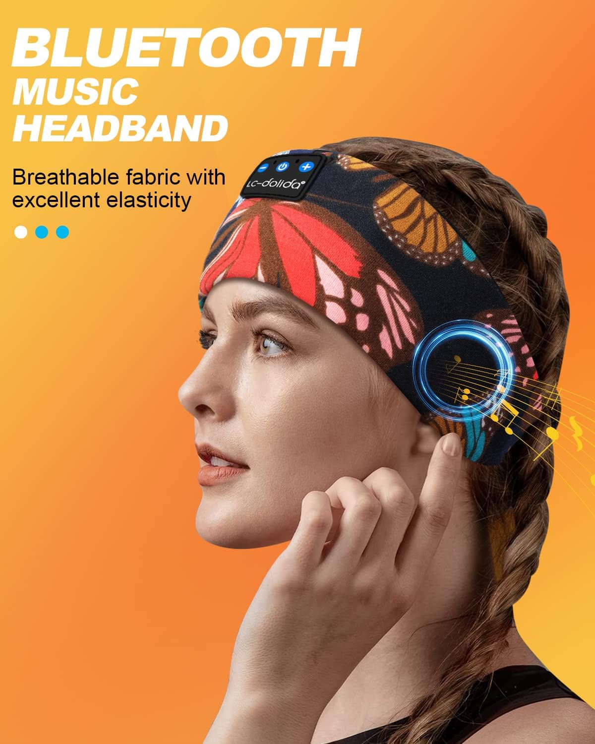 LC-dolida Sleep Headphones Headband Bluetooth 5.4, Sports Headband Earphones Wireless with Speaker Microphone USB C for Women Sleeping Gift Workout Jogging Yoga Insomnia Travel Meditation, Butterfly - Image 3