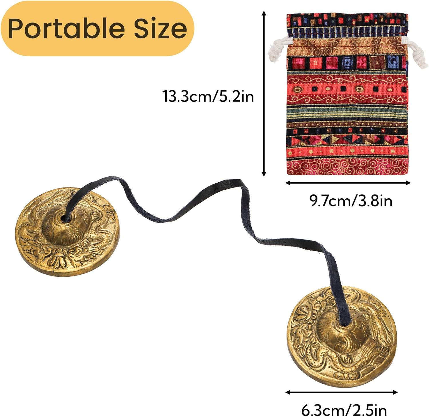 Meditation Chime Bells, 6.3 cm Dragon Embossed Tibetan Tingsha Cymbals with Drawstring Cloth Bag, Meditation Brass Bells for Percussion Instrument, Sound Healing, Yoga - Image 3
