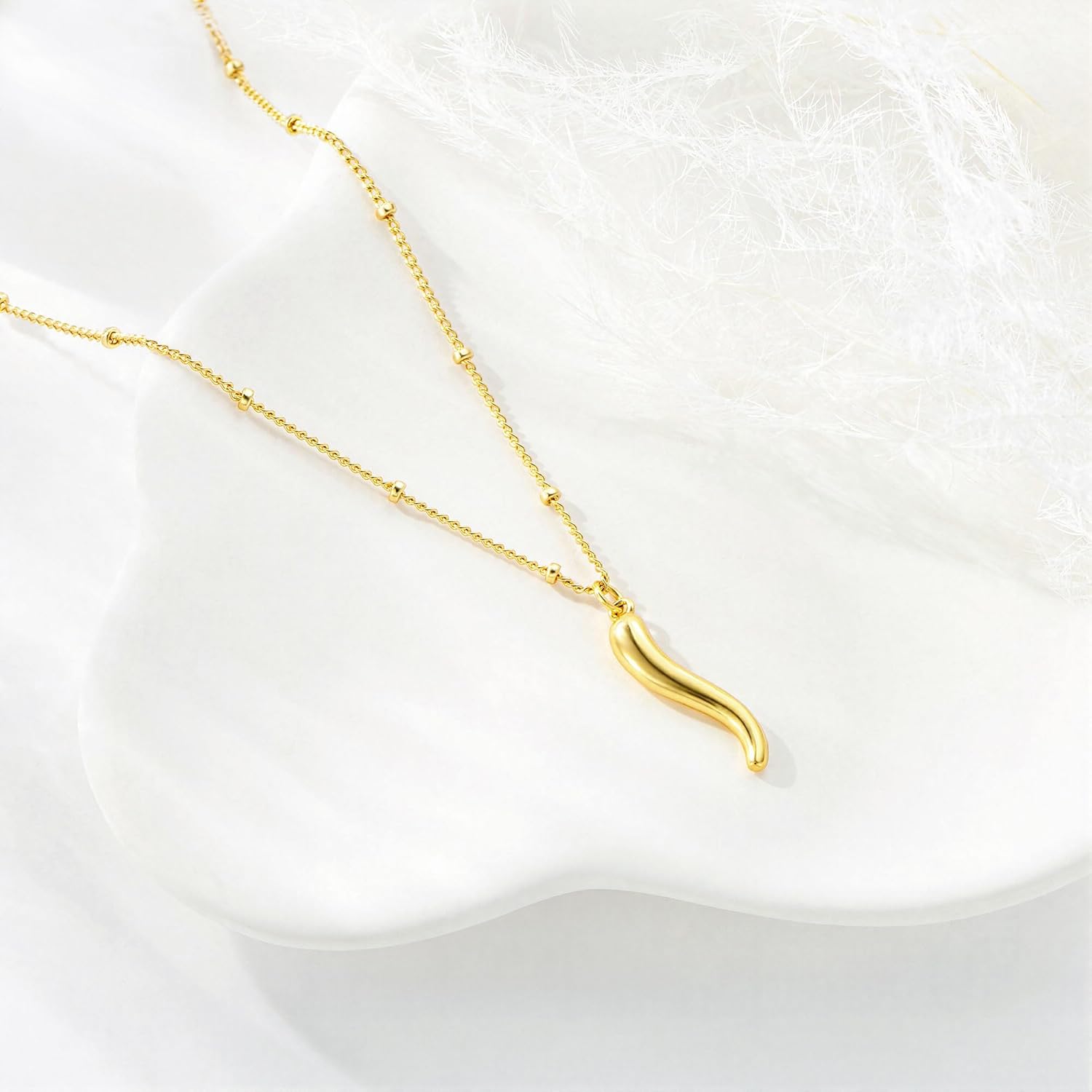 M MOOHAM Gold Necklace for Women Non Tarnish - Dainty 14K Gold Plated Beaded Chain Small Pendant Necklaces Simple Pearl Circle Beads Teardrop Pendant Necklace for Women Trendy Jewelry Gifts - Image 7