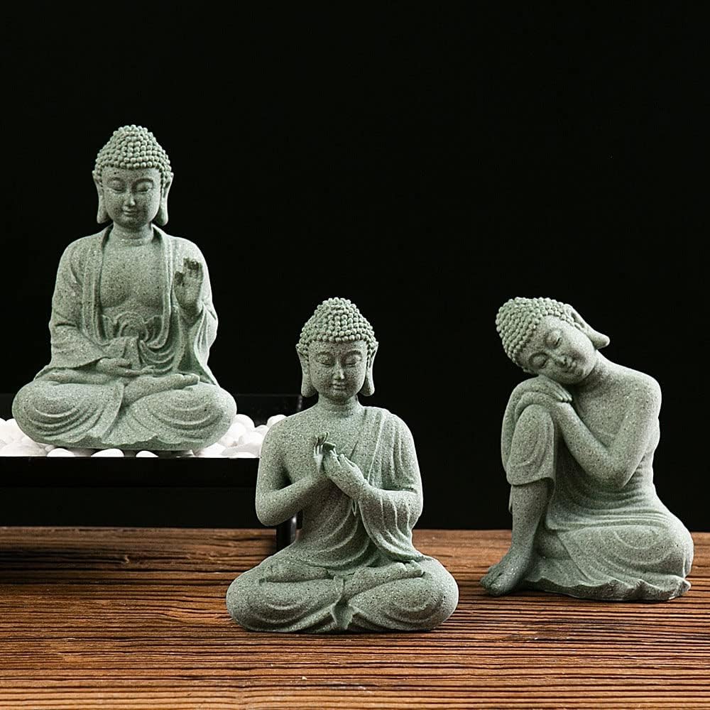 fazhongfa Mini Buddha Statue 4.7 Inch Natural Stone Handmade Buddha Sculptures Creative Zen Garden Aquarium Fish Tank Decorations Home Decor to Friend Family Mom Father as Gift (Meditation) - Image 3
