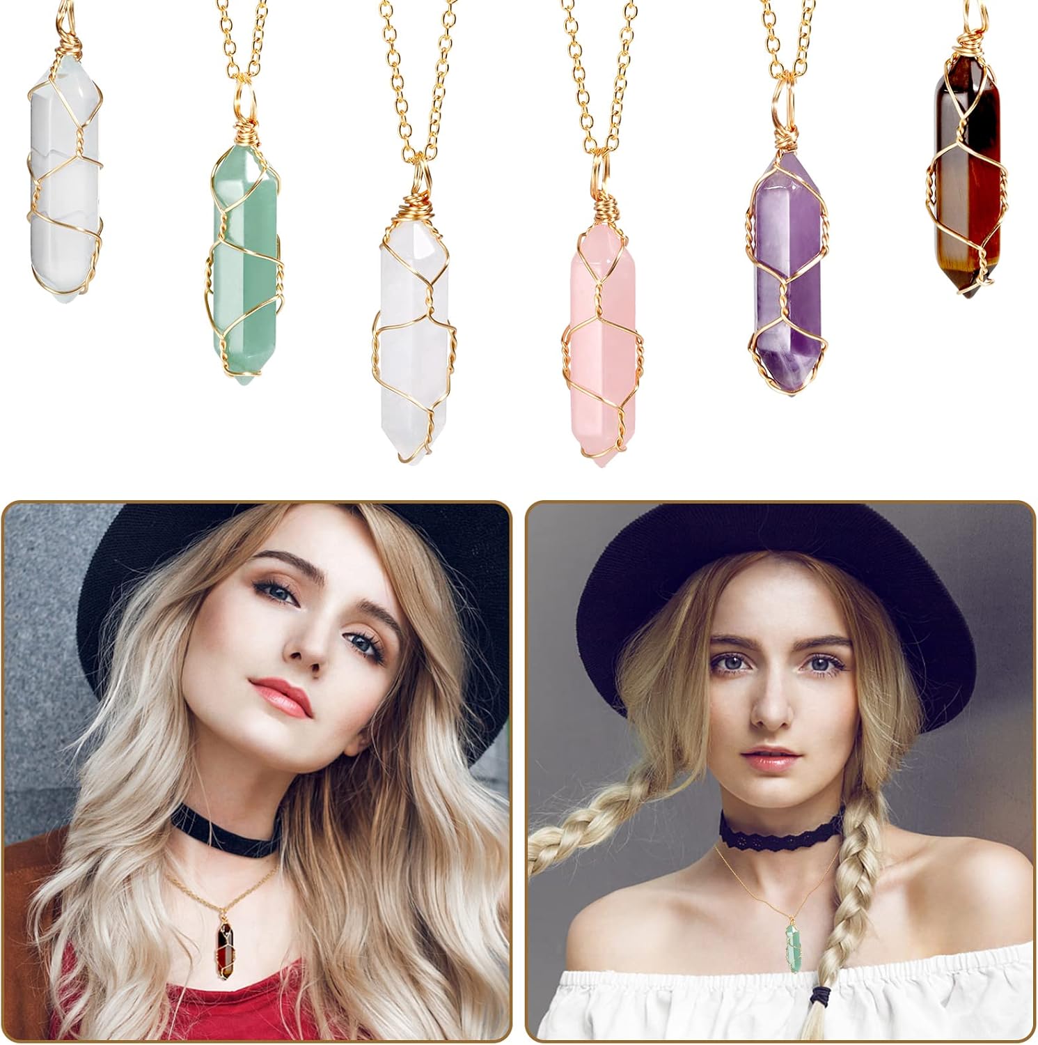 17Pcs Healing Crystals Stones Sets, Hexagonal Bullet Shaped Reiki Meditation Gemstone Chakra Stones Tiger Eye Obsidian Quartz Crystals Gemstone Wand Set Pendants with Storage Box - Image 3