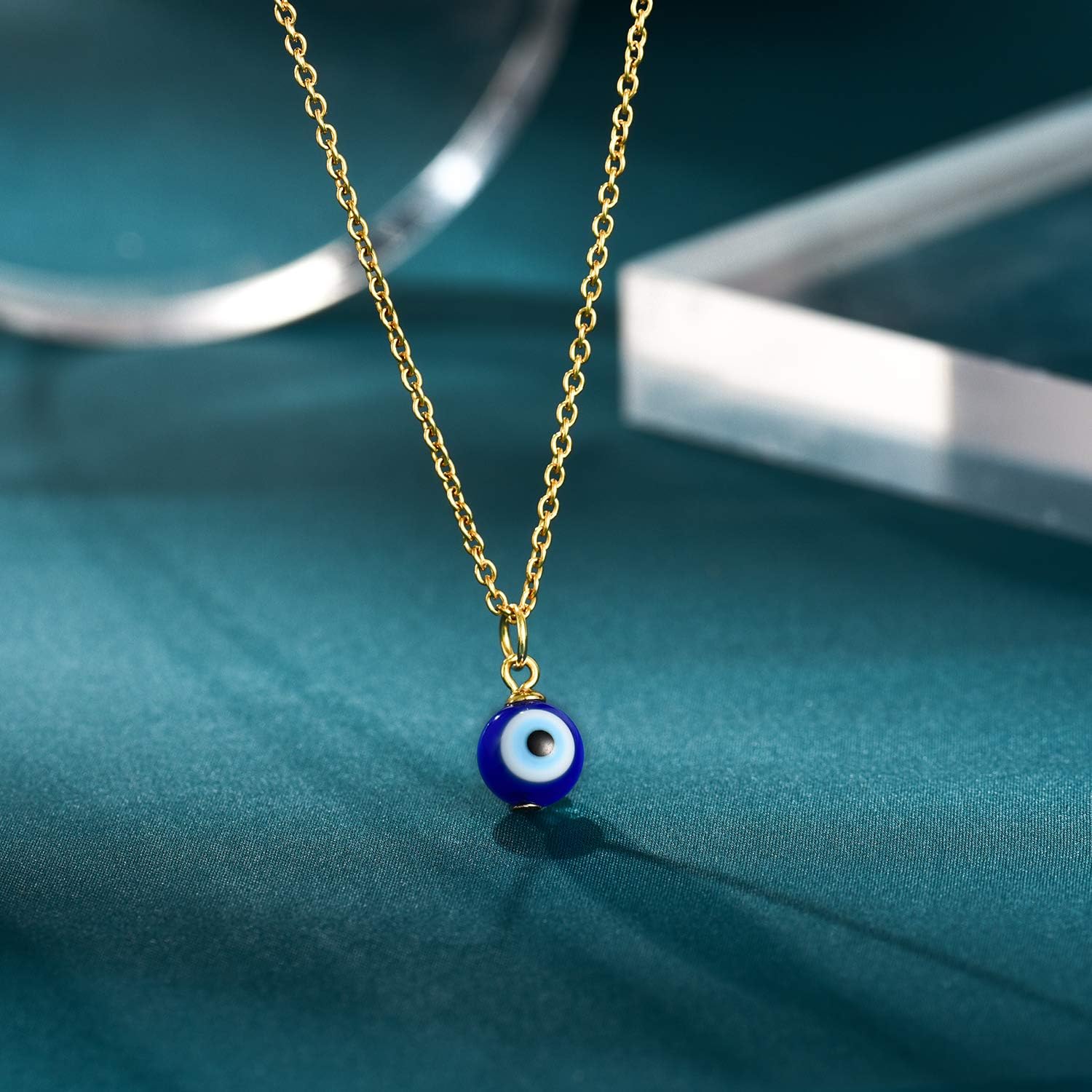 PPJew Evil Eye Necklace Chain Blue Eyes Amulet Pendant Necklace Ojo Turco Kabbalah Protection Adjustable Delicate Jewelry Gift for Women(Silver/Gold) - Image 4