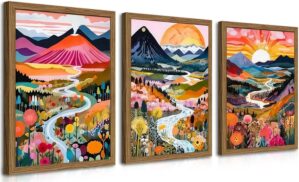 Wood Frame Boho Colorful Wall Art, ...