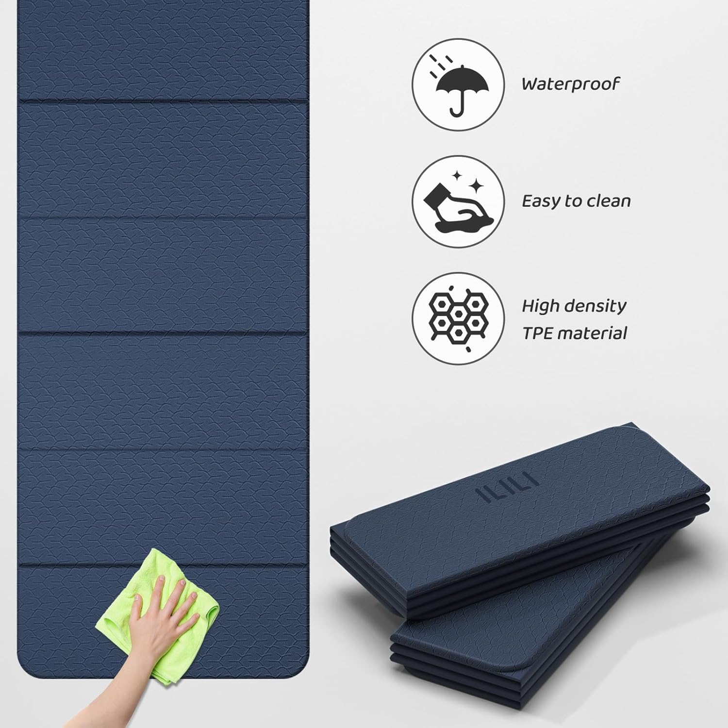 ILILI Foldable Yoga Mat 71 * 24 * 0.3 Inch, Lightweight TPE Non Slip Exercise Mat, Waterproof Portable Fitness Mat for Home Gym, Pilates, Stretching & Daily Workouts - Image 5