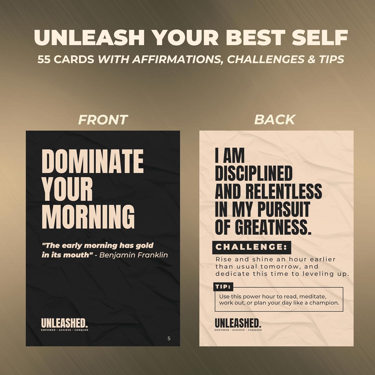 Daily Affirmation Cards to Unleash Your Best Self - 55 Cards for Driven Men & Women for Birthday, New Job, Promotion, Personal Growth, | Motivational Gifts for Husband, Boyfriend, Employees, Athletes - Image 3