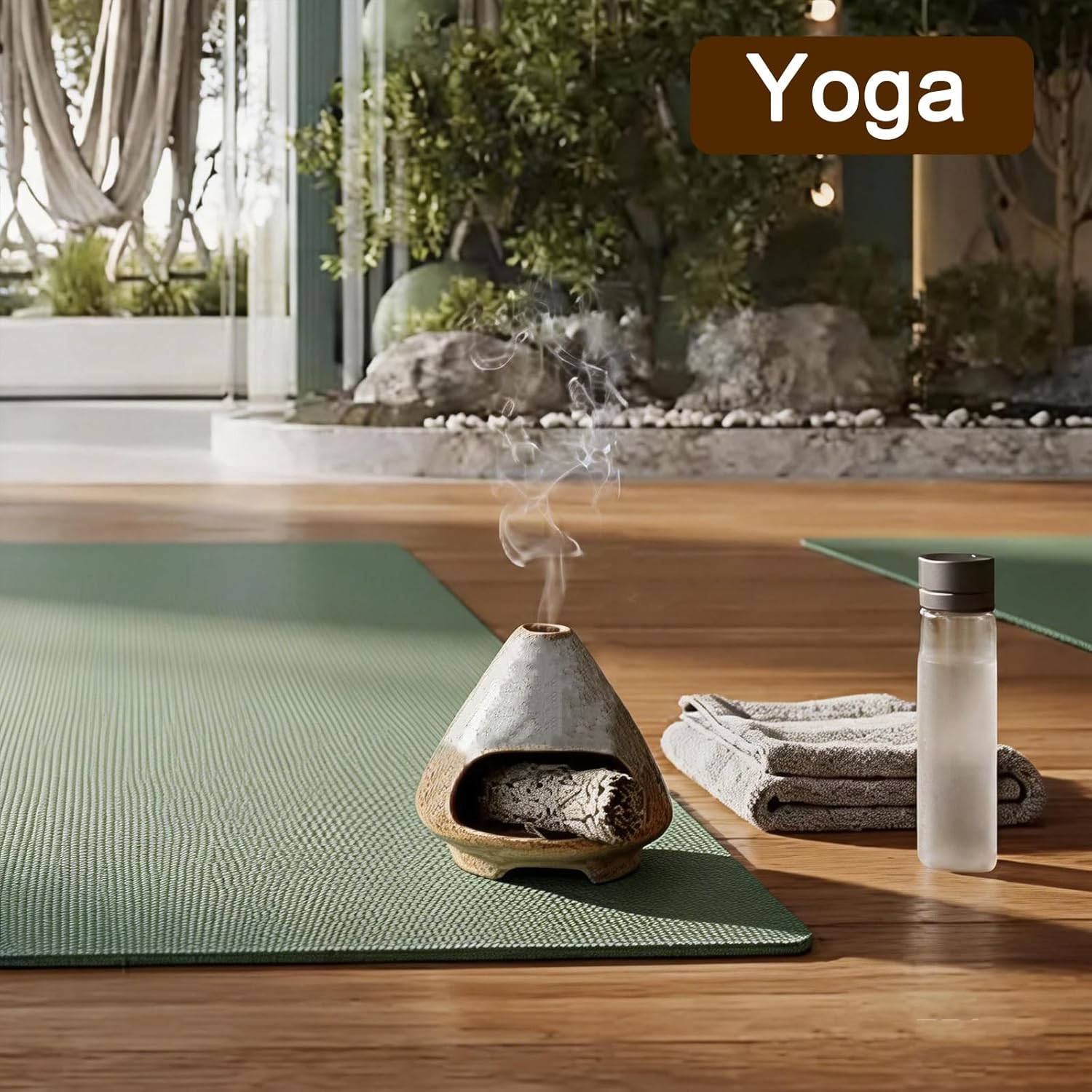 CEREMONY Palo Santo Holder -Mini Ceramic Incense Holder for Palo Santo and Sticks - White Sage Holder for Meditation Decor Ceremony Incense with Glass Gray Collector (Brown-Mount Fuji) - Image 6