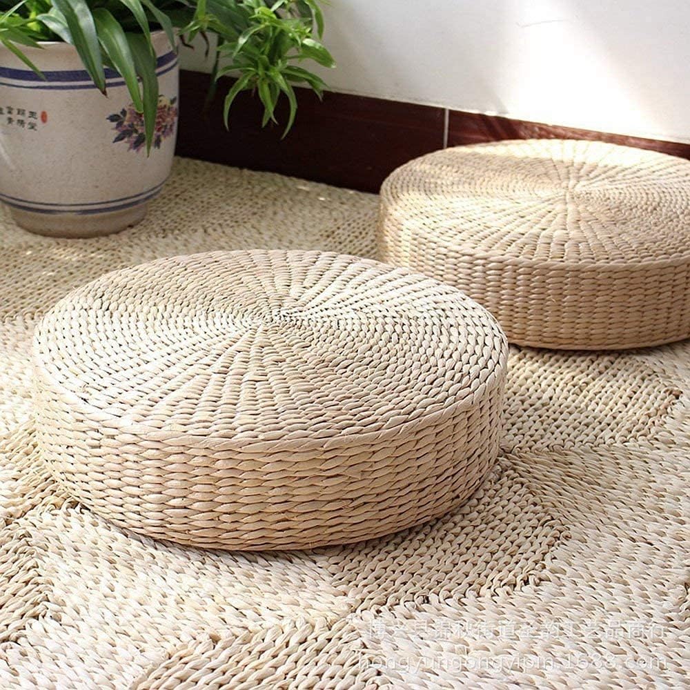 HUAWELL Japanese Style Handcrafted Eco-Friendly Breathable Padded Knitted Straw Flat Seat Cushion, Hand Woven Tatami Cushion Best for Zen, Yoga Practice or Buddha Meditation (19.7) - Image 2