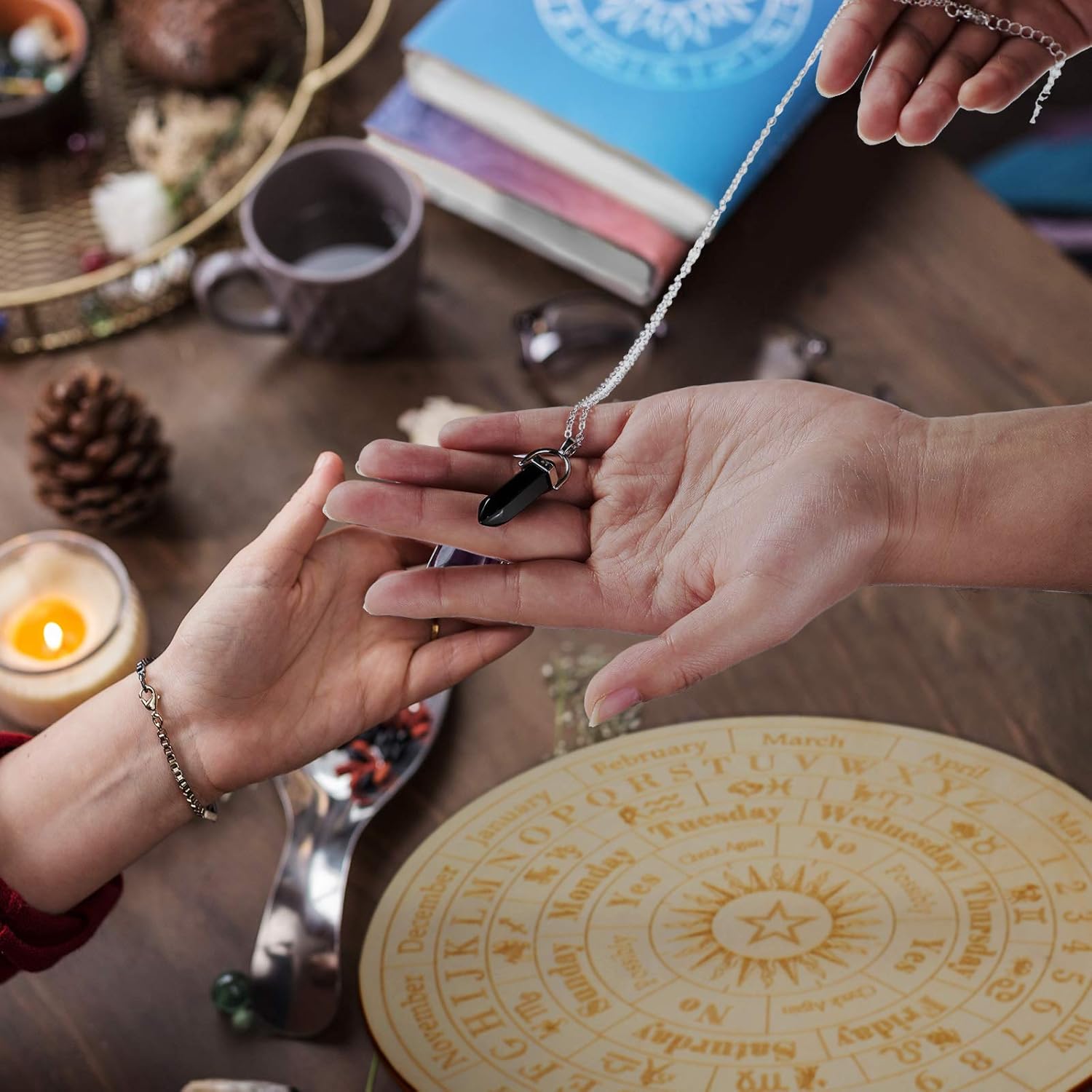 Star Pendulum Board Wooden Dowsing Board Divination Metaphysical Message Board for Witchcraft Wiccan Altar Supplies Kit Beginner Witchcraft Supply, Round Shape (9.8 Inch) - Image 5