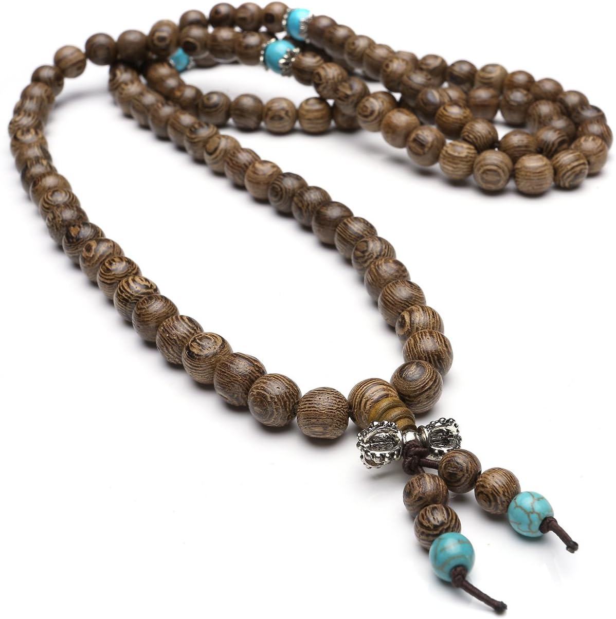 Top Plaza Unisex 108 Natural Wood 6mm 8mm Beads Bracelet Buddhist Rosary Mala Necklace(8mm Sandalwood Duobao) - Image 2