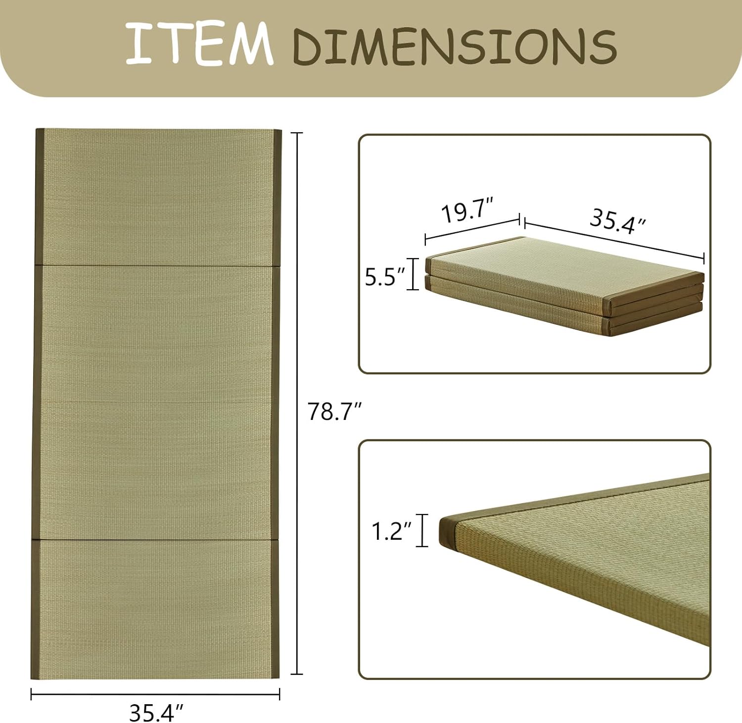 HAGiHARA Japanese Traditional Tatami Mat,35.4"x78.7"x1.2" Foldable Floor Mattress, Japanese Rush Grass Tatami Floor Mat for Meditation, Yoga,Sleeping or Summer Use - Image 2