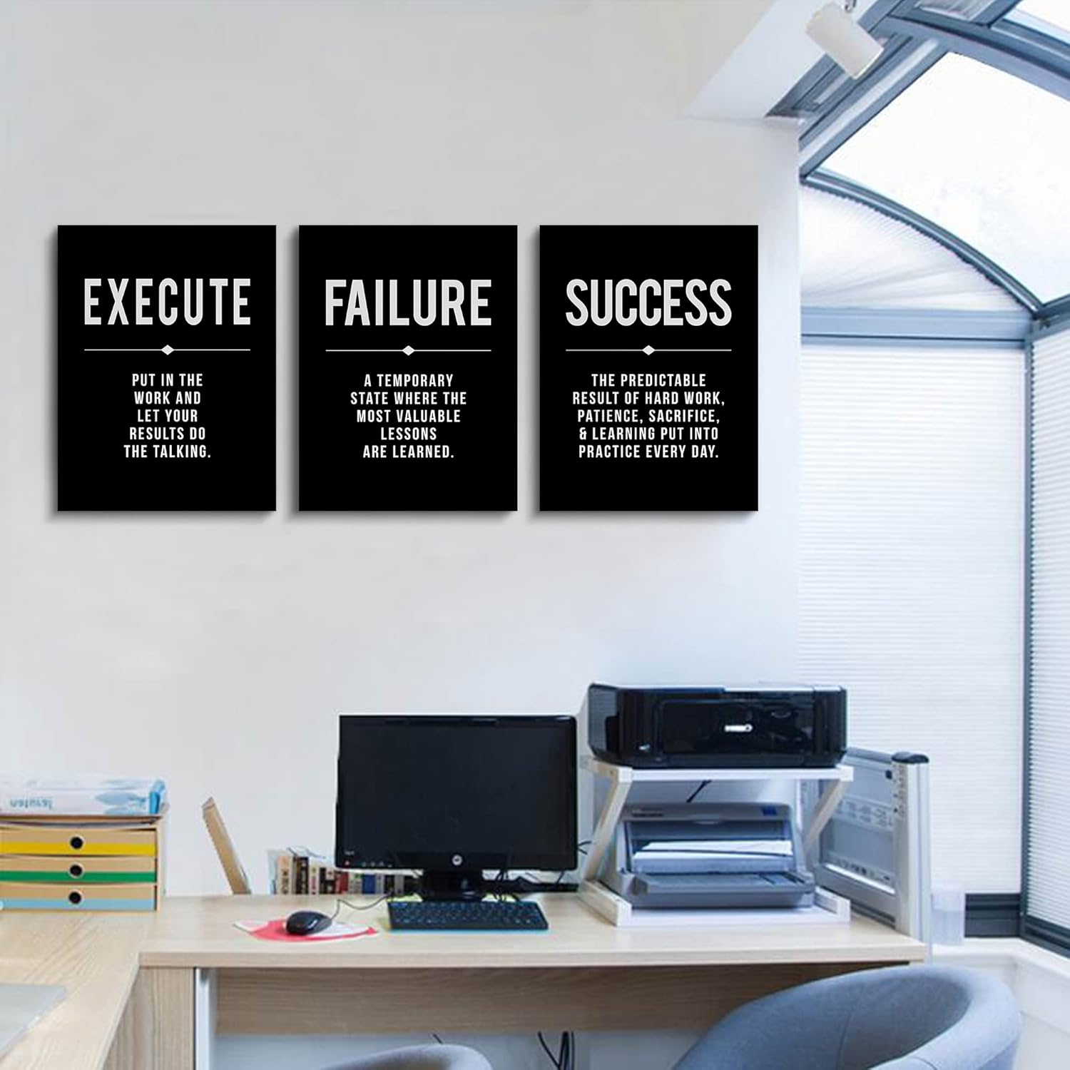 Framed Canvas Wall Art Success Quote For Office, Black Large Positive Motivational Poster, Set of 3, Execute Failure Definition, Inspirational Print (A-3pcs,12x16inchx3pcs) - Image 3