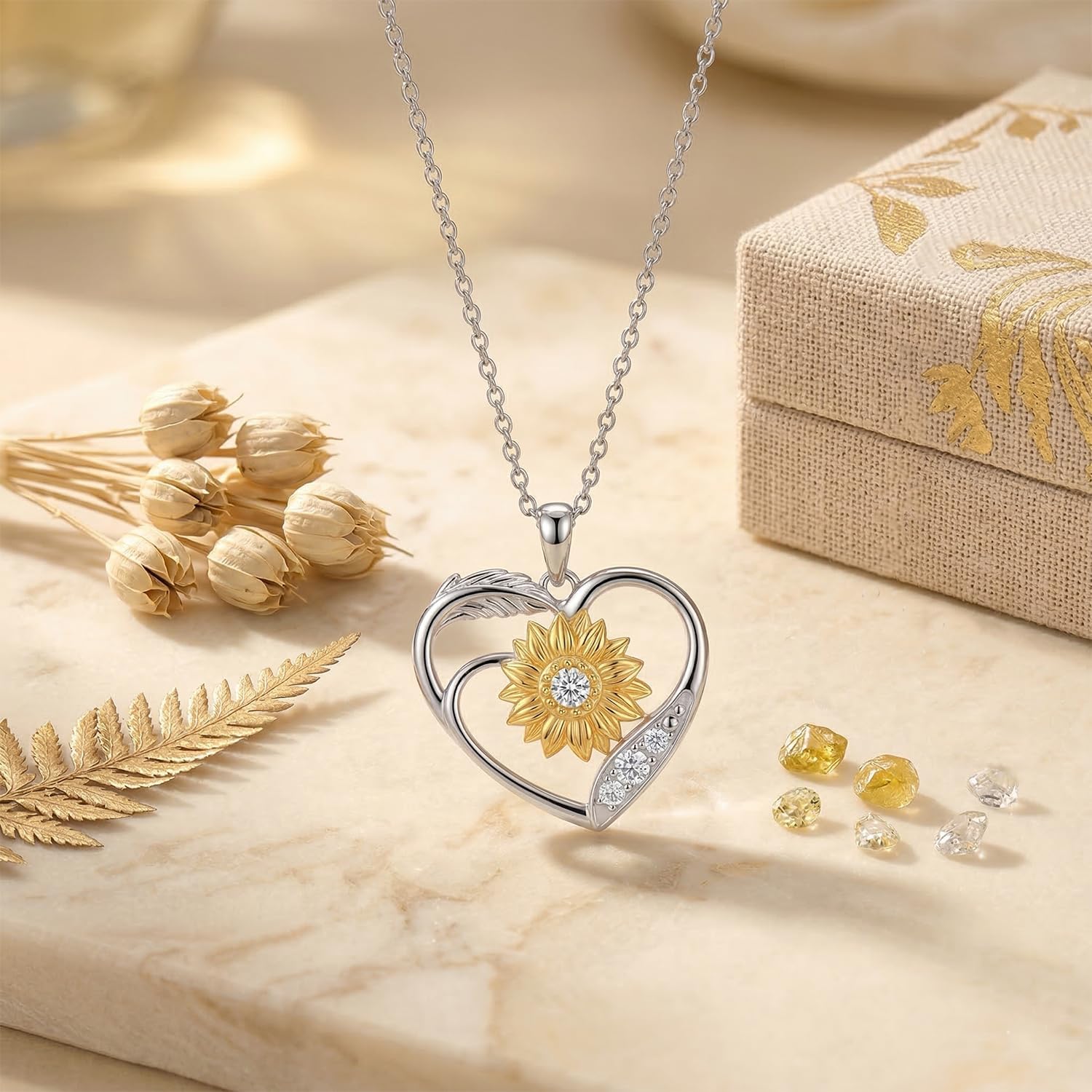 Lab Grown Diamond Sunflower Necklace for Women, 925 Sterling Silver Diamonds Birth Flower Necklaces You Are My Sunshine Jewelry Gift for Her - Image 2