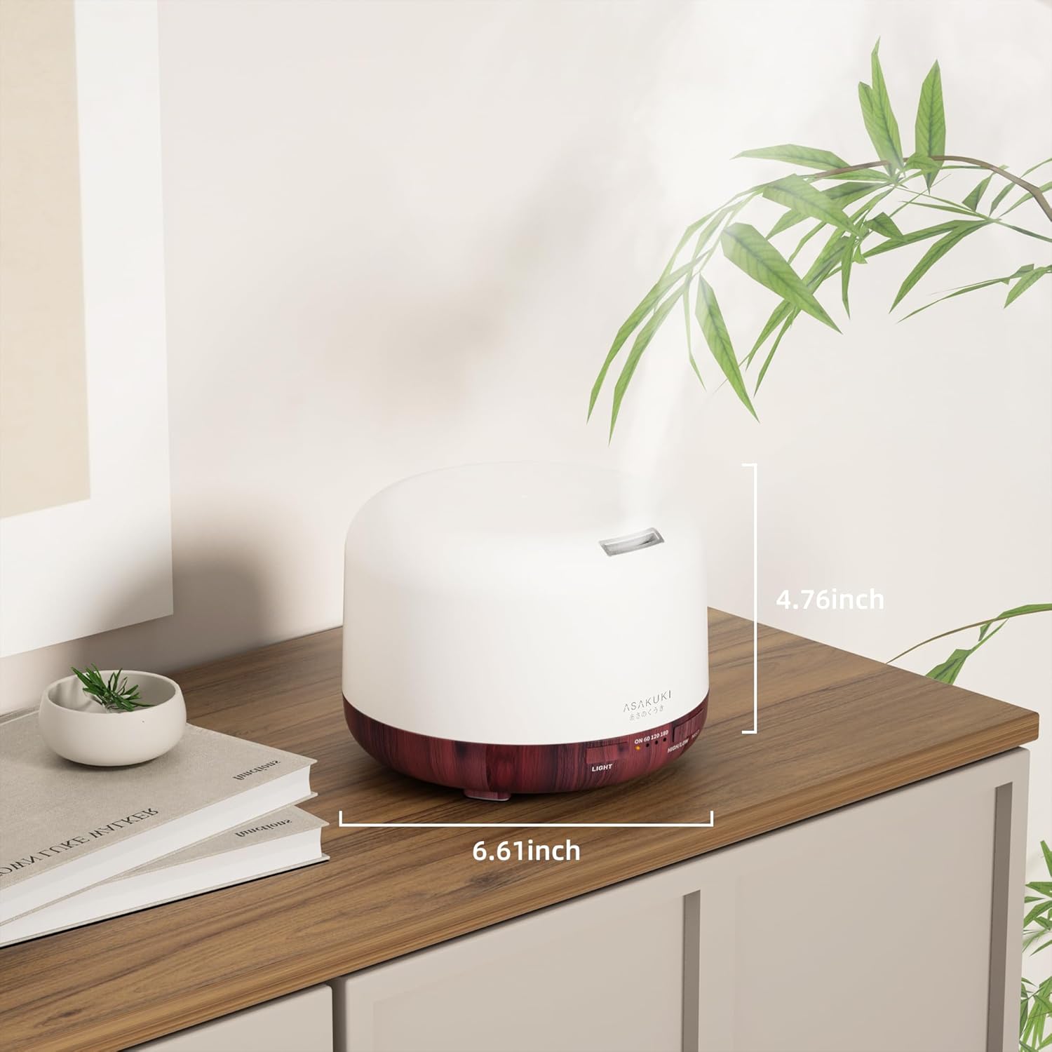 ASAKUKI Essential Oil Diffuser for Home, 500ML Aromatherapy Diffuser Humidifier with Remote Control, 7 Color LED Lights, Quiet Cool Mist Diffuser for Bedroom, Living Room, Office (Reddish-Brown) - Image 7