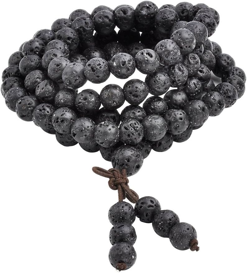 Jovivi 6mm 8mm Natural Lava Rock Stone Healing Gemstone 108 Prayer Beads Tibetan Mala Bracelet Necklace