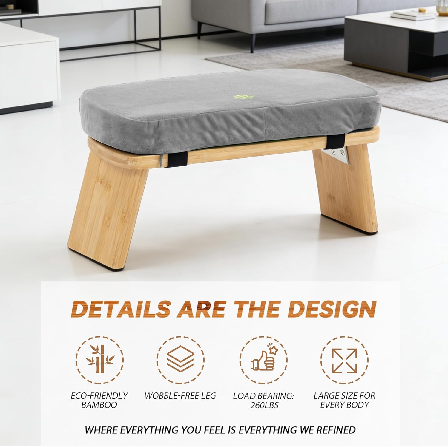 Meditation Bench, Bamboo Meditation Stool, Folding Kneeling Meditation Bench, Seiza Prayer Bench, Prayer Bench with Meditation Cushion, Kneeling Stool(Grey) - Image 7