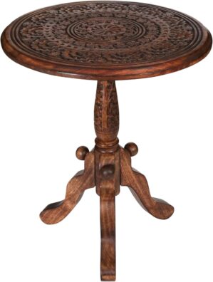 Handcrafted Carved Round Side Table...
