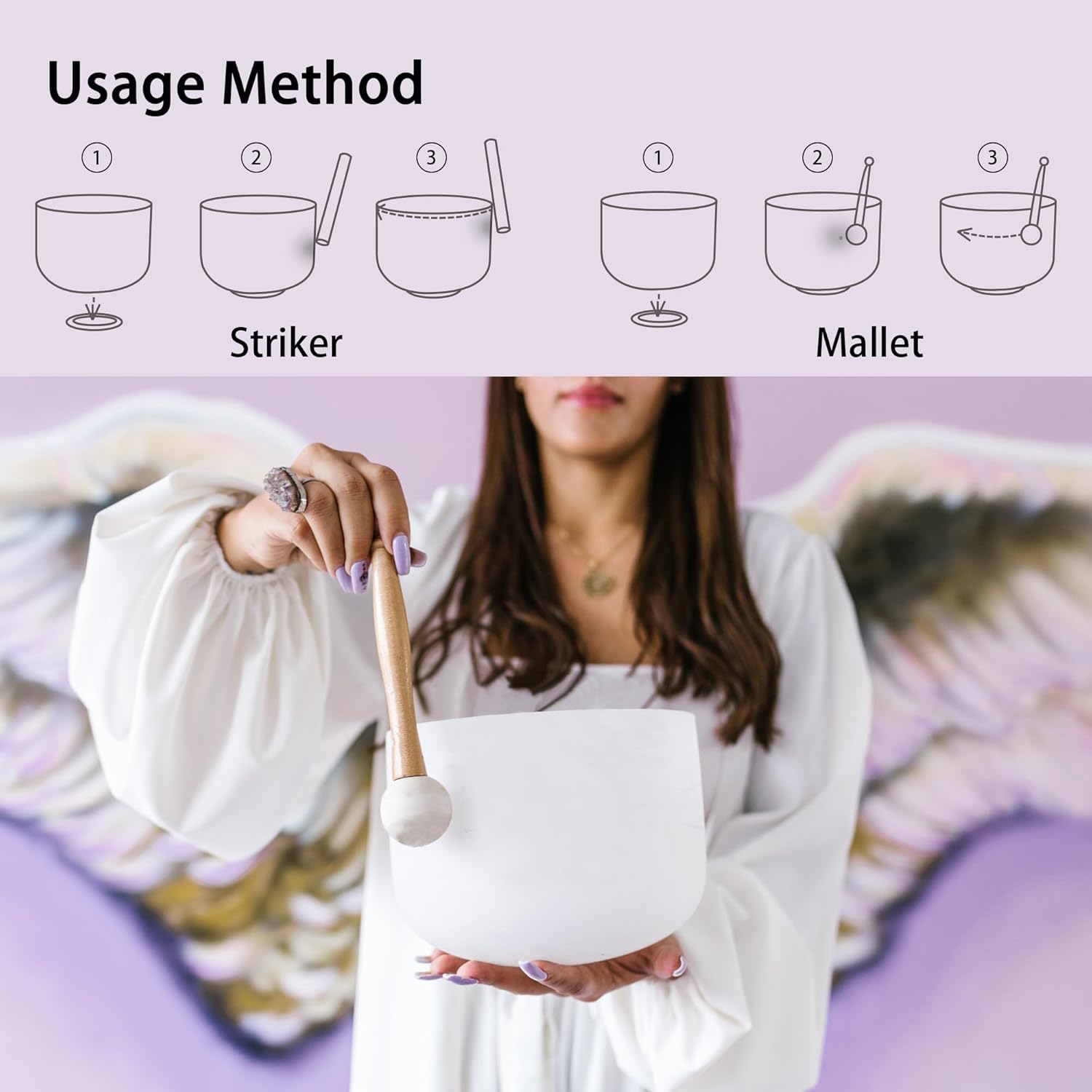RYAN DVAN 432HZ Crystal Singing Bowl Set of 3, 6"B Crown, 7"A Third Eye, 8"G Throat with Case Suede Striker&O-Ring Sound Therapy for Yoga, Reiki, Chakra Healing Energy Tuning&Mindfulness Kit - Image 6