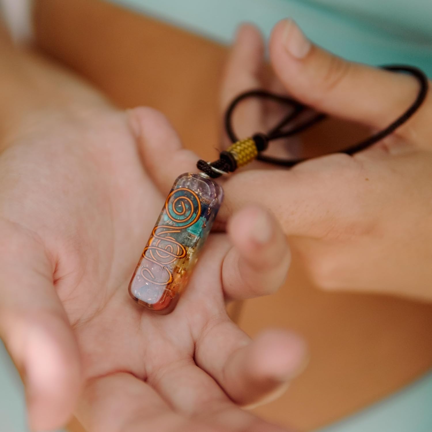 Orgonite Crystal Handmade Seven Chakra Pendant with Adjustable Cord - Orgone Healing Stone Necklace for Spiritual Balance, Meditation, Yoga, Reiki, Gift for Men and Women - Image 9