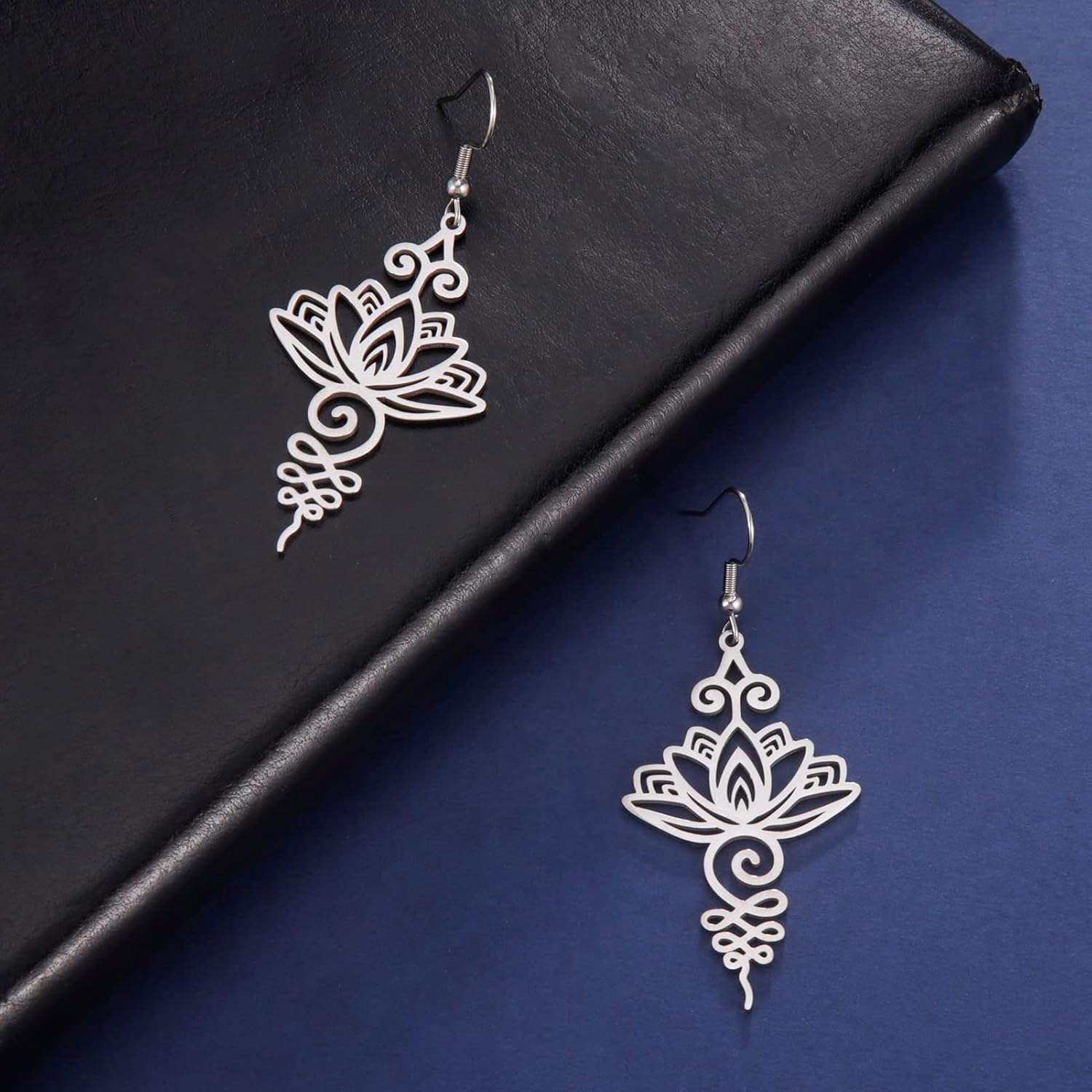 kkjoy Lotus Unalome Necklace Stainless Steel Lotus Flower Yoga Symbol Drop Earrings Inspirational Buddhism Jewelry for Women - Image 4