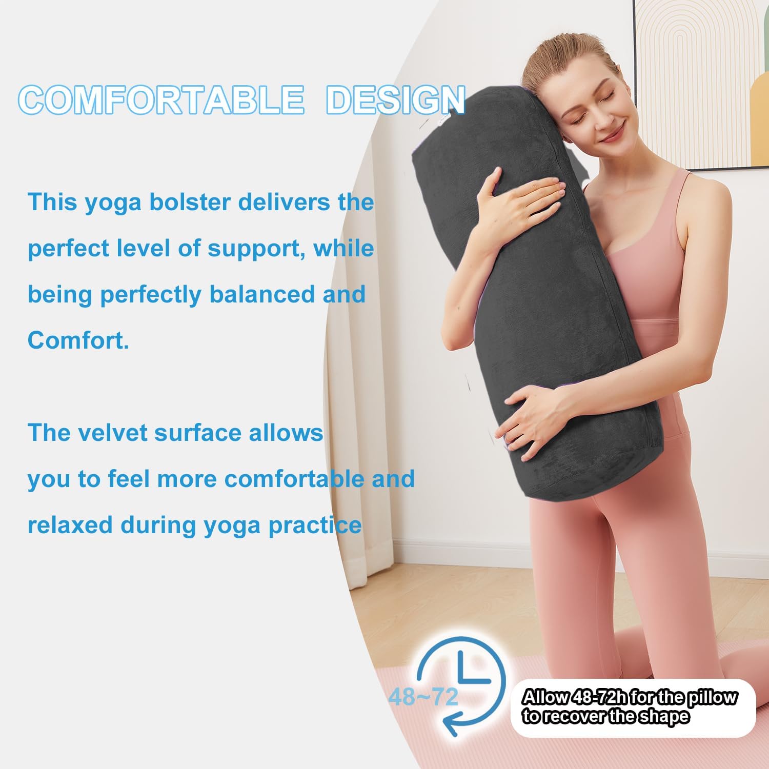 Yoga Bolster Pillow for Restorative & Yin Yoga - Meditation Pillow with Velvet Cover - Rectangular - Image 6