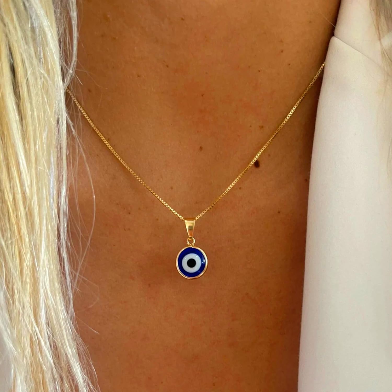 Evil Eye Necklace for Women 14K Gold Plated Delicate Necklaces Blue White CZ Diamond Pendant Necklace Cute Boho Tiny Evil Eye Lucky Protection Jewelry Gift for Women - Image 2