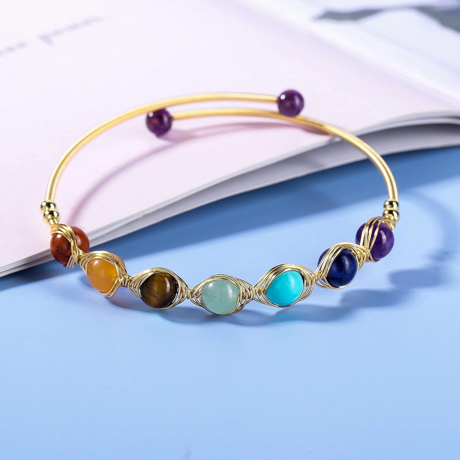 Top Plaza 7 Chakra Bracelet Healing Crystal Stone Bead Ankle Bracelets Adjustable 14K Gold Plated Bracelets for Women Ladies Birthday Gifts Mom Gifts - Image 4