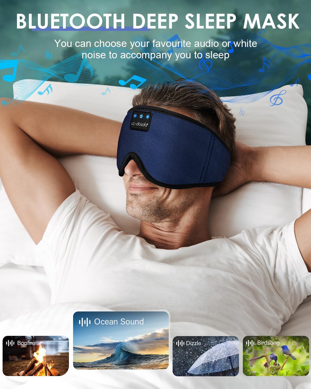 LC-dolida Sleep Headphones, Sleep Mask Bluetooth Wireless Music Eye Mask, Sleeping Headphones for Side Sleepers Sleep Mask with Bluetooth Headphones Ultra-Thin Stereo Speakers Perfect for Sleeping - Image 6