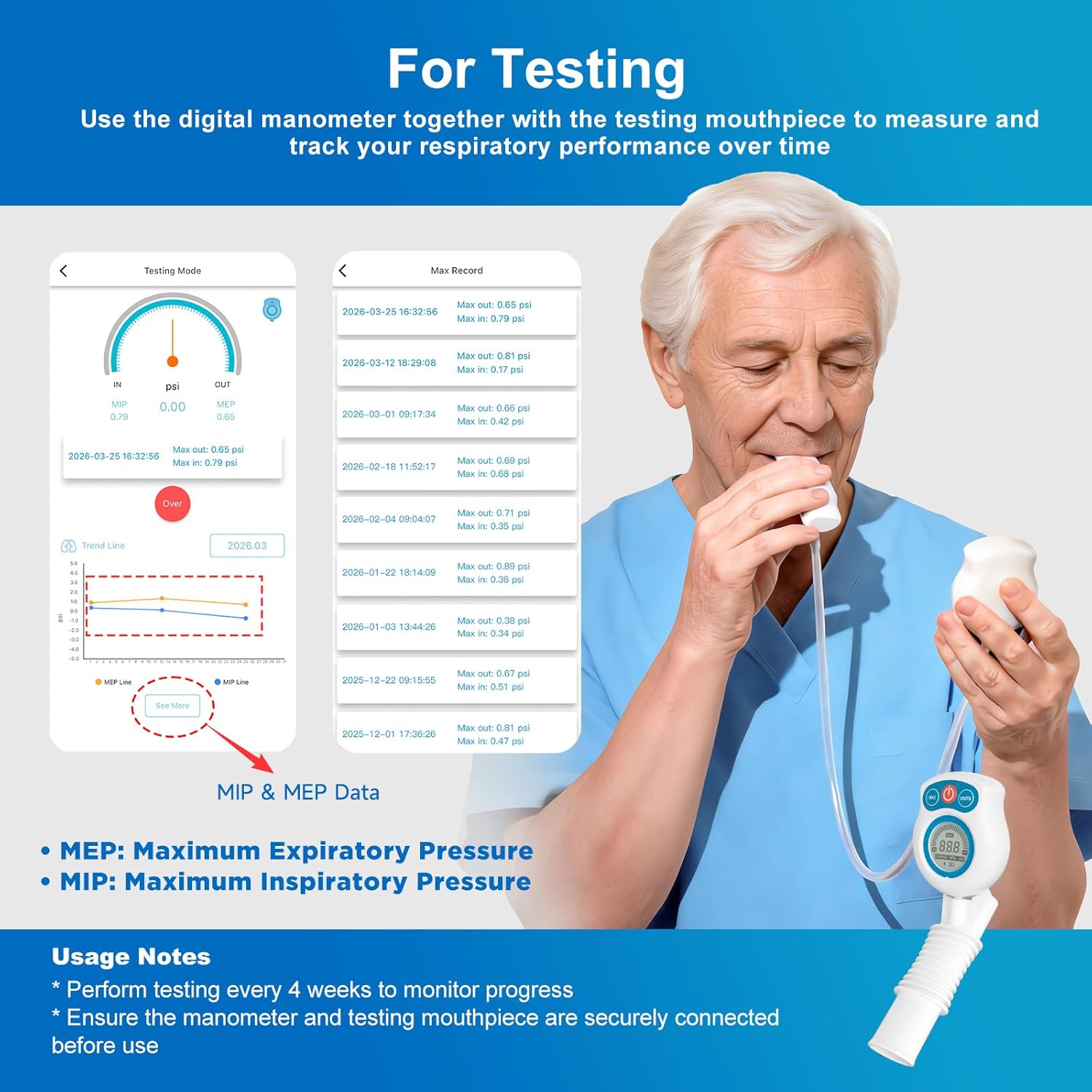Sonmol Digital Breathing Exercise Device for Lungs with App & Bluetooth | 6 independent resistance levels, app games, travel case, MIP/MEP test & progress tracking – ideal for asthma/COPD, athletes - Image 6