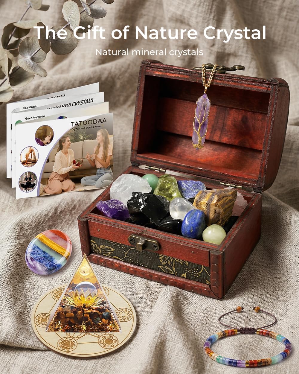 Crystals and Healing Stones Set - Chakra Crystals, Thumb Worry Stones, Golden Orgone Pyramid for Positive Energy - Flower of Life, Chakra Bracelets, 7 Chakra Stones Set, Birthday Gifts for Women - Image 3