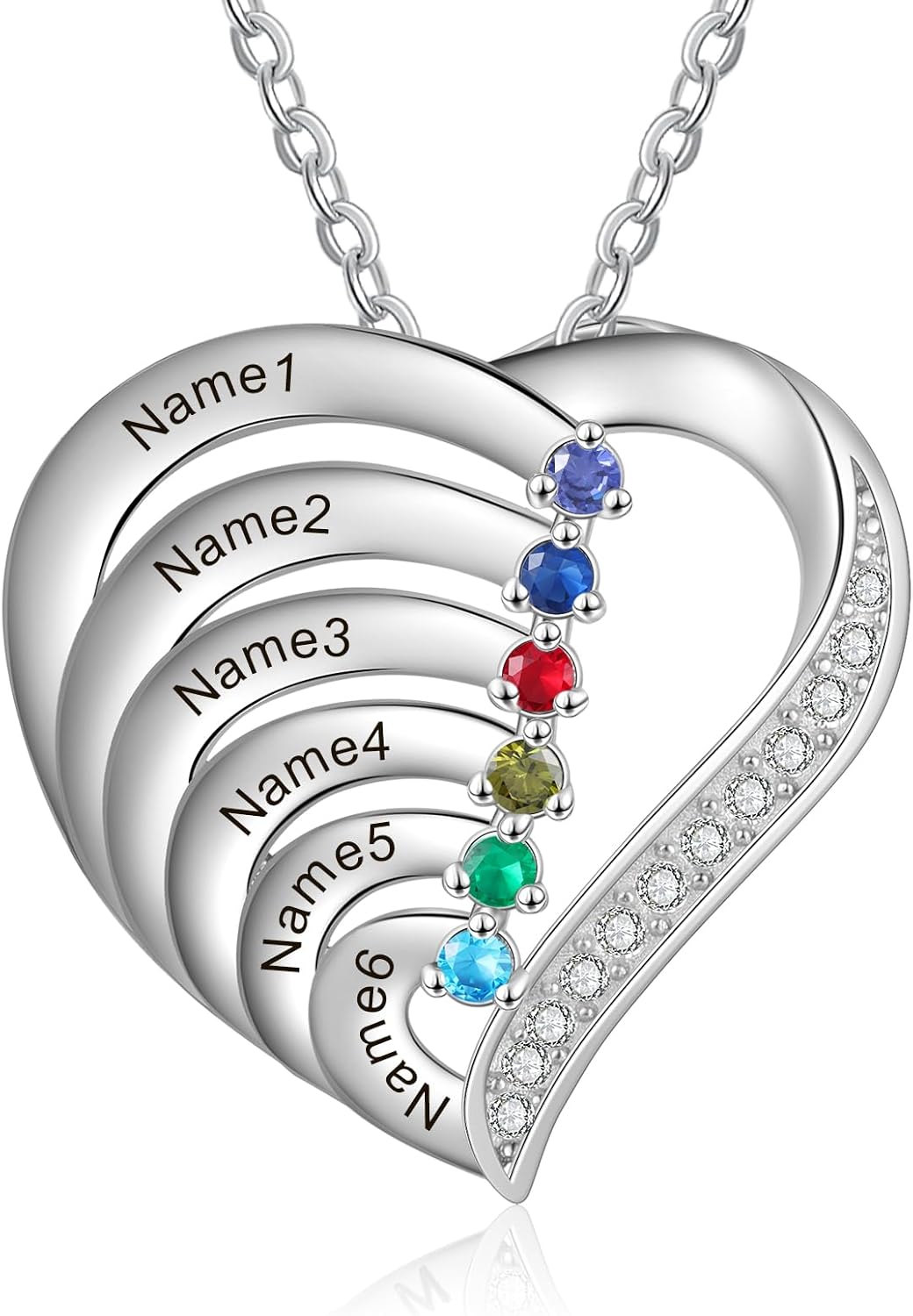 925 Sterling Silver Mother's Day Jewelry Gifts for Mom Mama Grandma — Custom Necklace with Up to 6 Birthstones & Engraved Names, Personalized Family Pendant Birthday Gifts