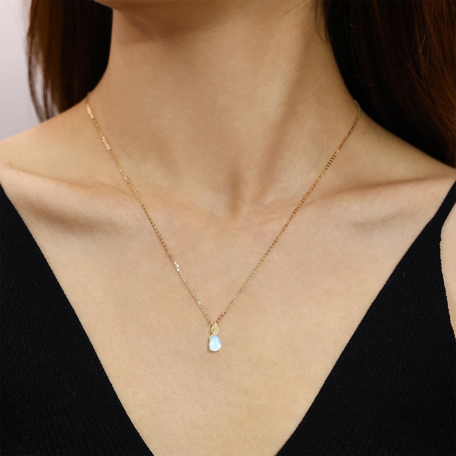 FANCIME 14K Solid Yellow Gold Teardrop Pendant with Diamond Birthstone Necklace Birthday Gifts for Mom Women, Sterling Silver Chain 16" + 2" Extender - Image 5