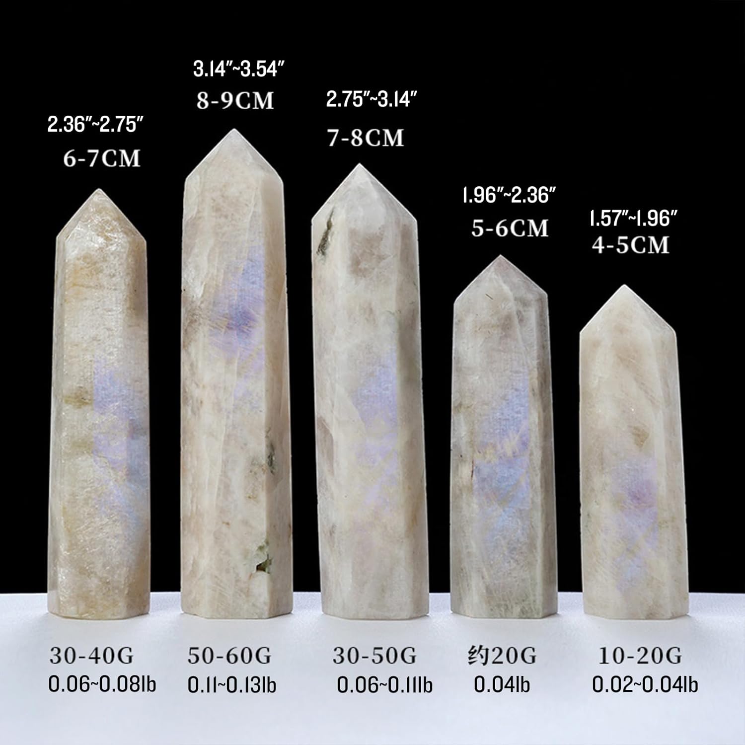Runyangshi 1PCS Natural Crystal Moonstone Tower 2.75"-3.14" (7-8 cm) 6 Faceted Single Point Prism Healing Crystal Wand for Meditation Reiki Chakra Therapy - Image 2