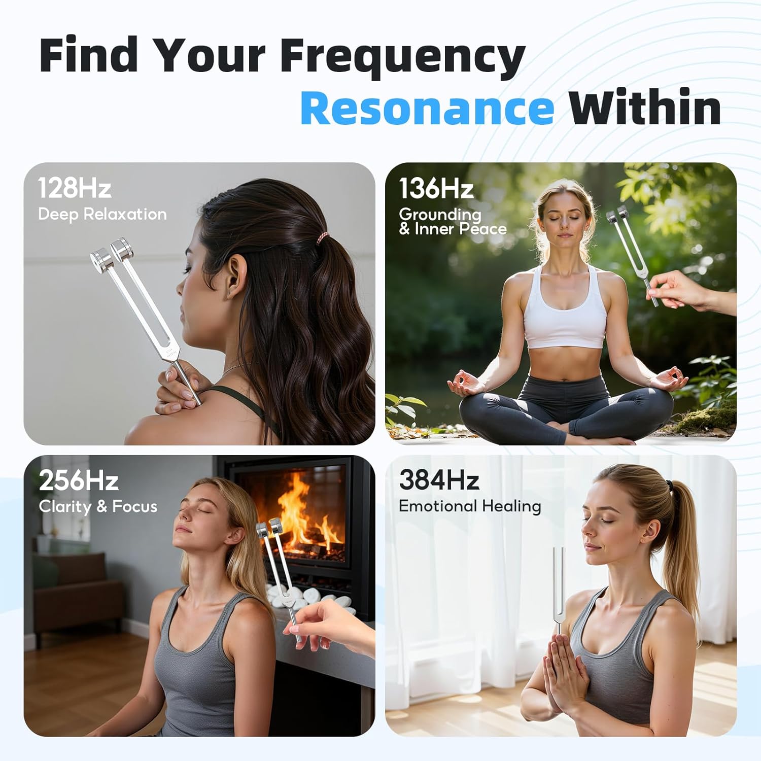Tuning Forks for Healing, 128Hz 136Hz 256Hz 384Hz Tuning Fork Set for Meditation, Yoga and Chakra Energy Therapy, Perfect Healing Gift for Mom or Girlfriend on Mother's Day, Birthday - Image 4